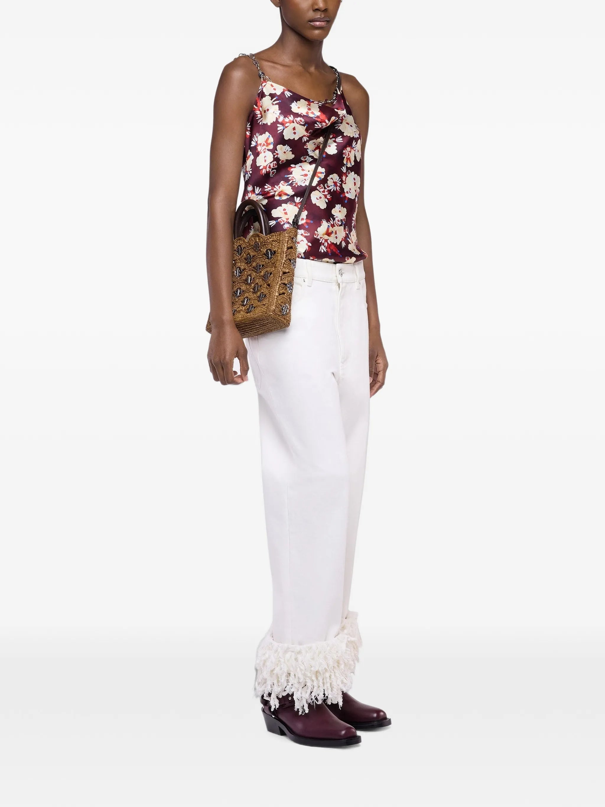 floral-patterned top in satin silk
