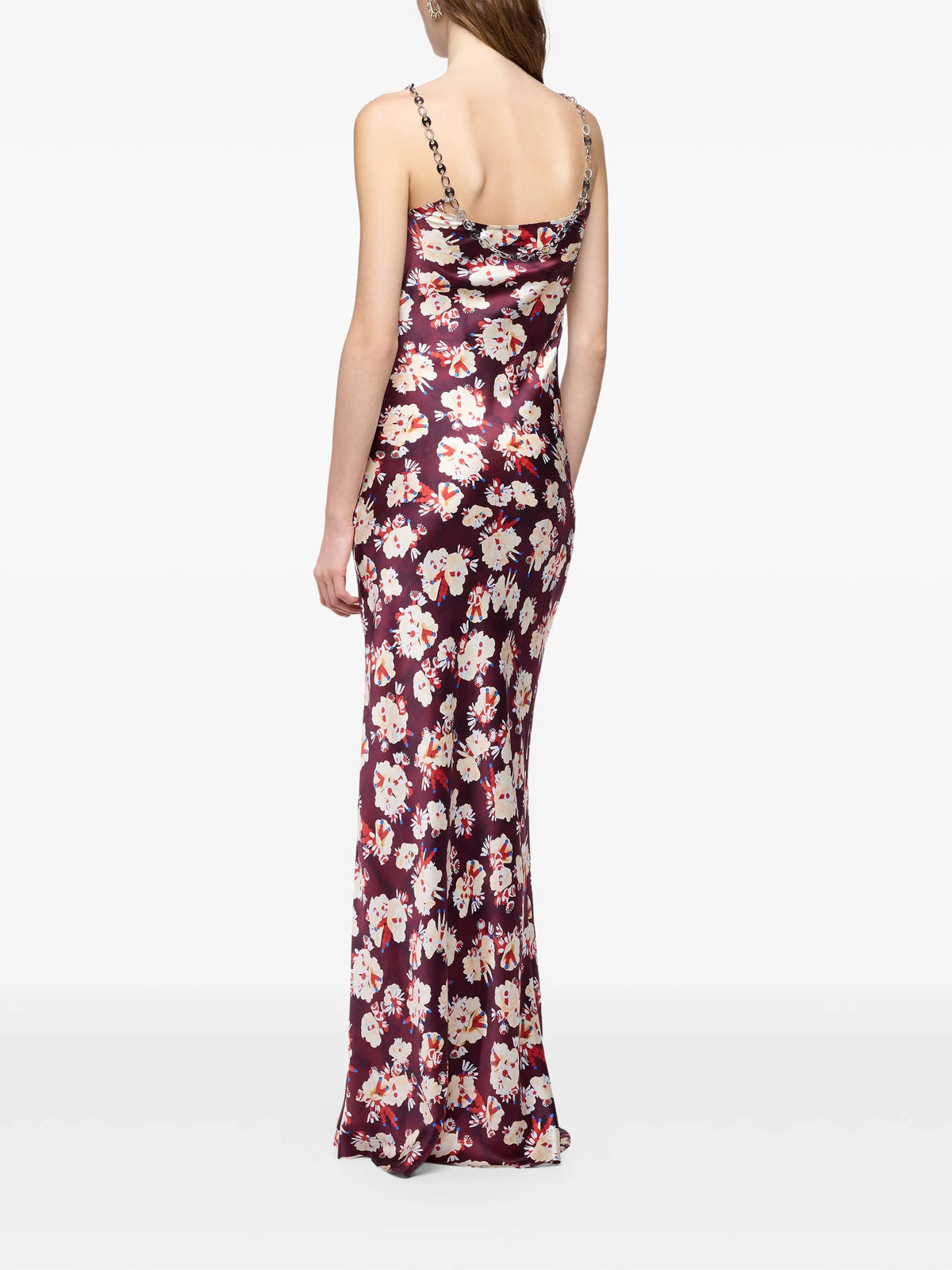 floral-patterned long dress in satin silk