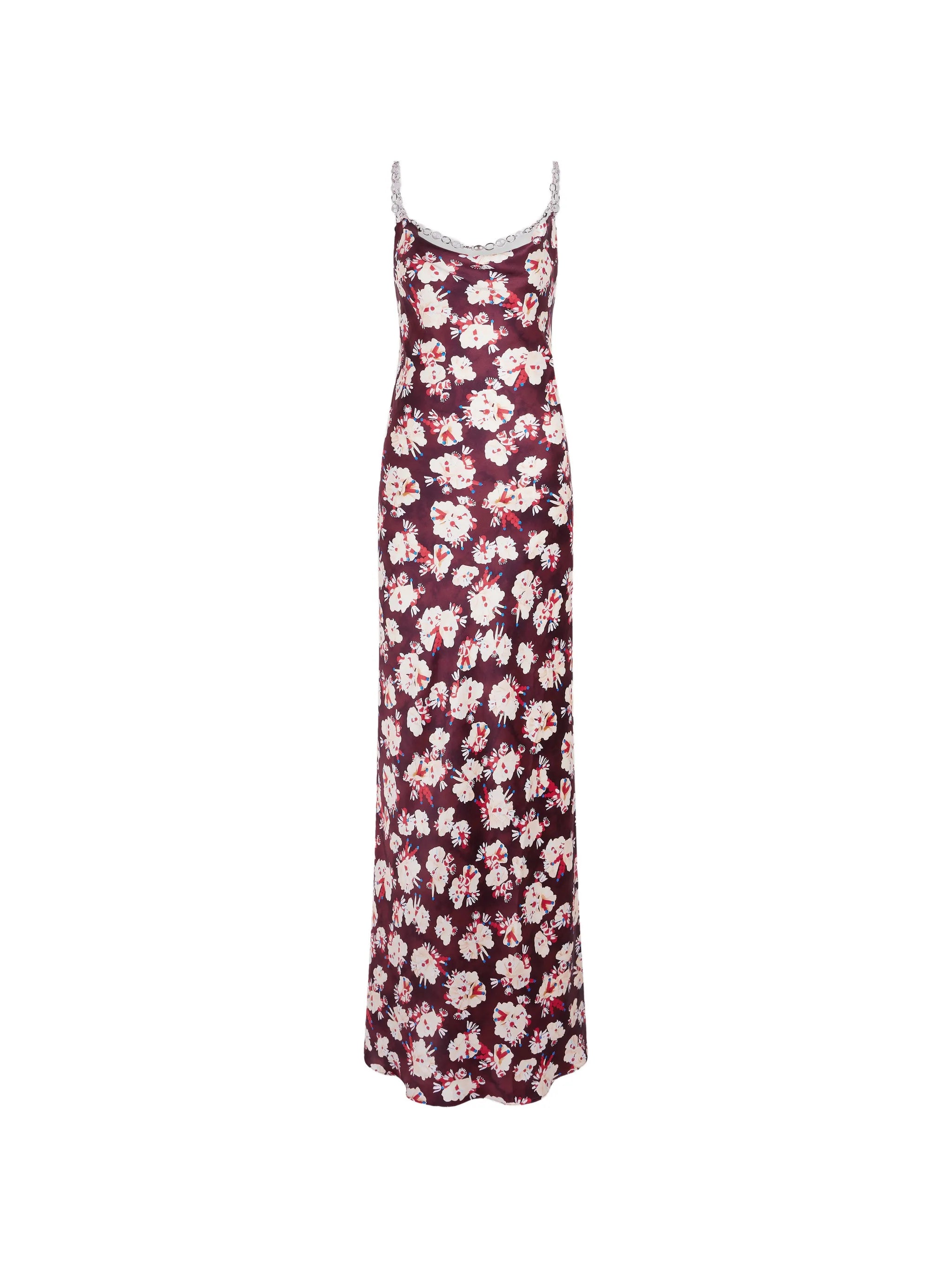 floral-patterned long dress in satin silk