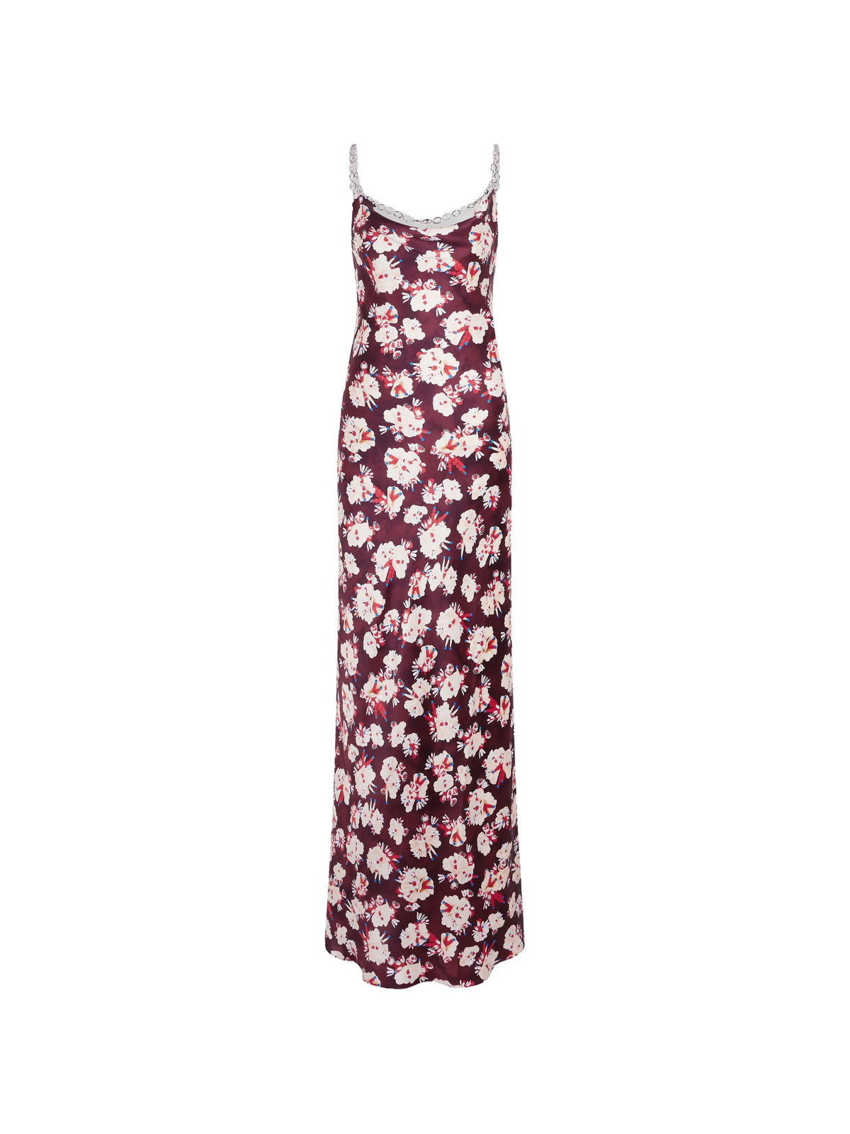 floral-patterned long dress in satin silk