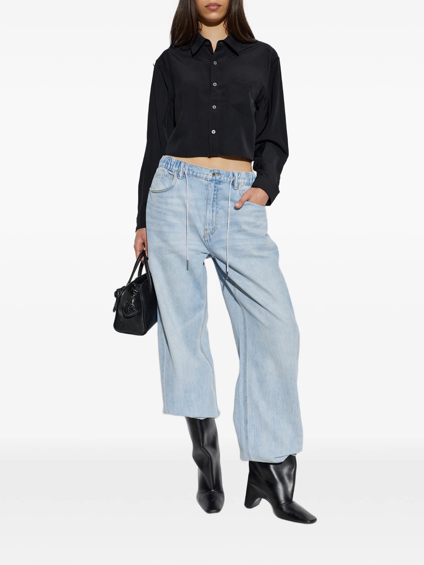 crystal-embellished drawstring-waist jeans