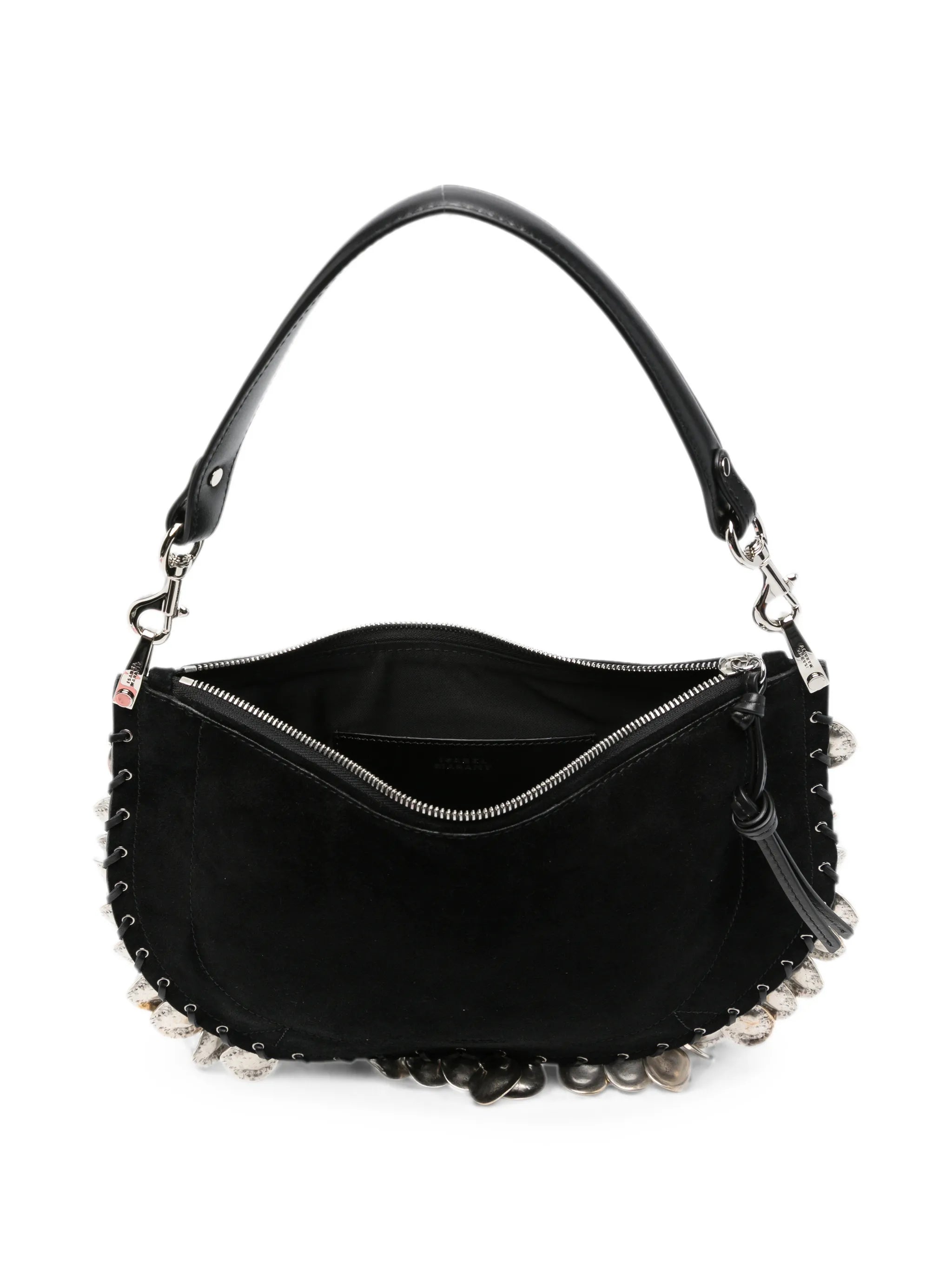Oskan coin-embellished suede shoulder bag