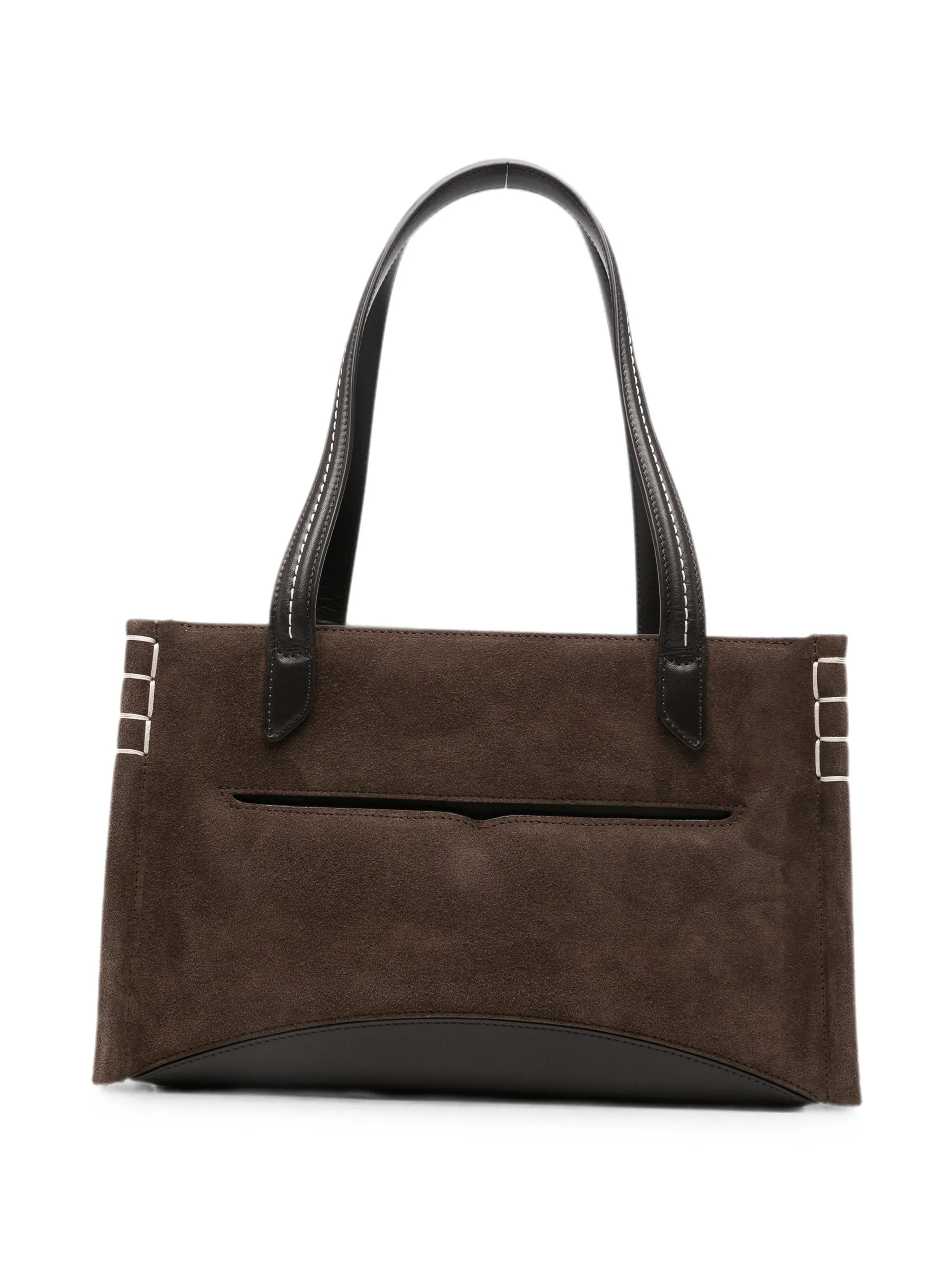 contrast-stitch suede tote bag