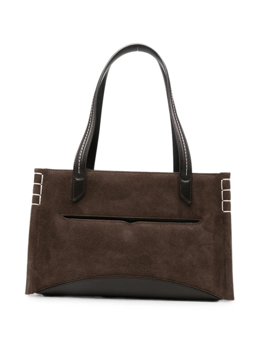 contrast-stitch suede tote bag