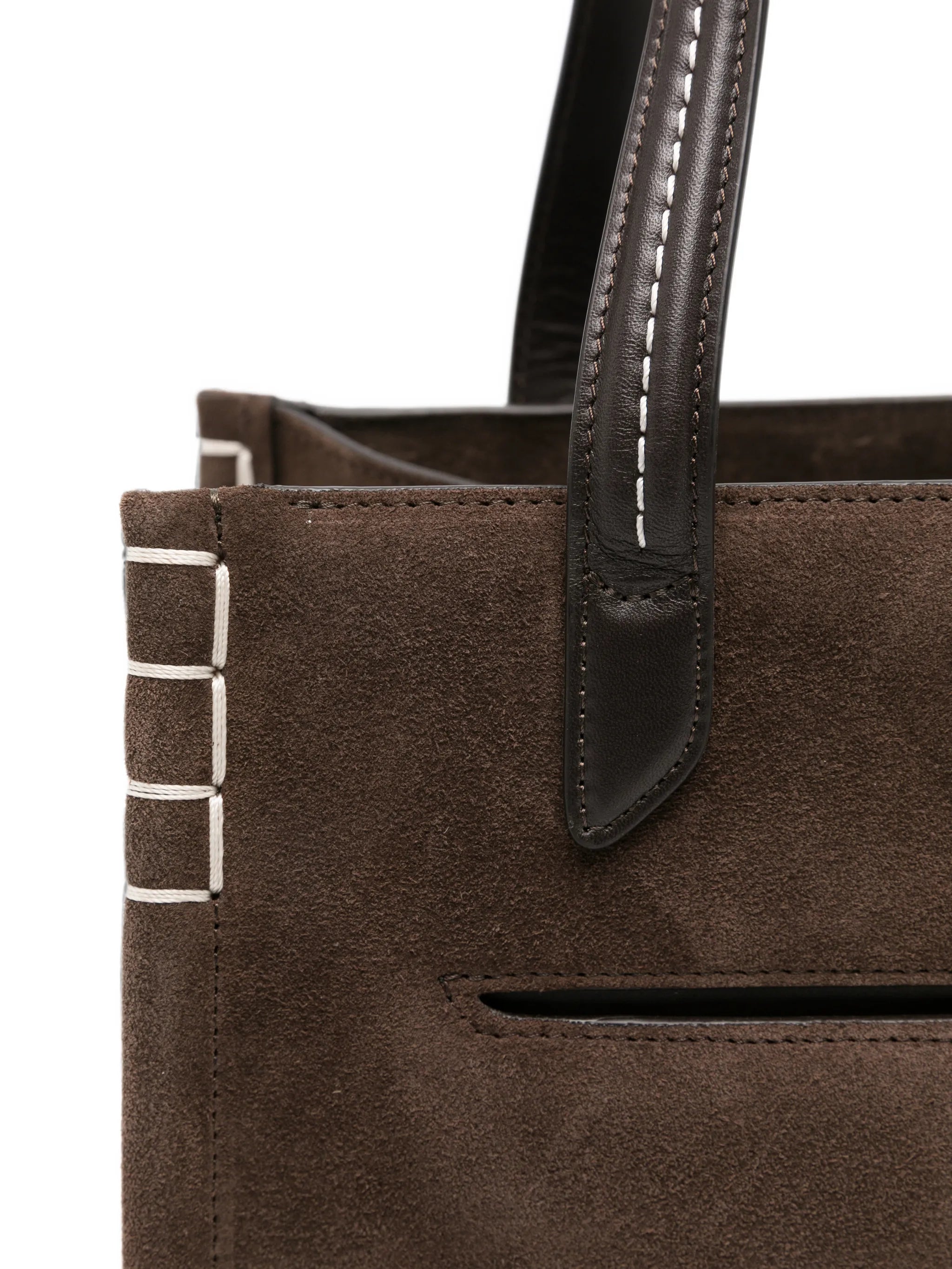 contrast-stitch suede tote bag