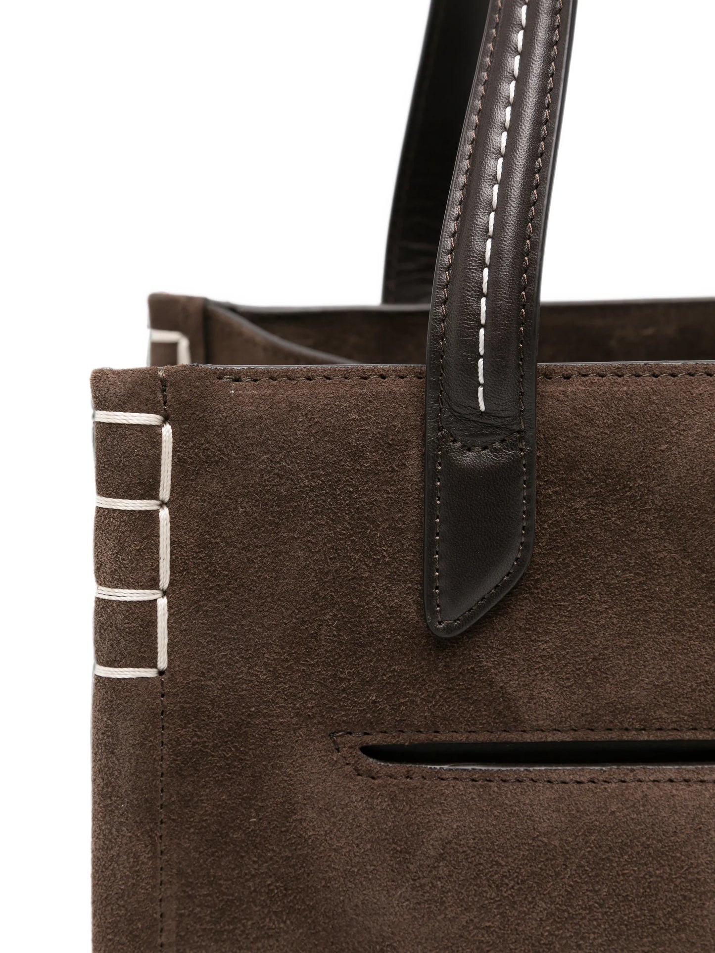 contrast-stitch suede tote bag