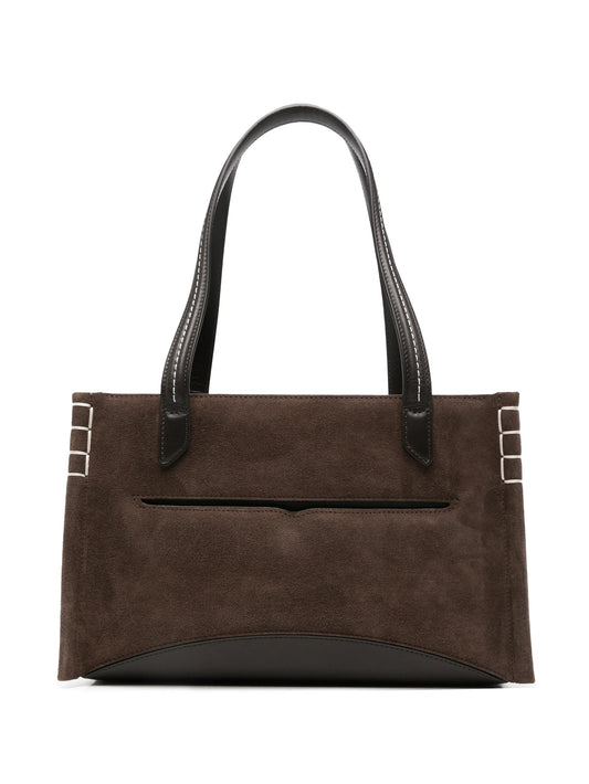 contrast-stitch suede tote bag