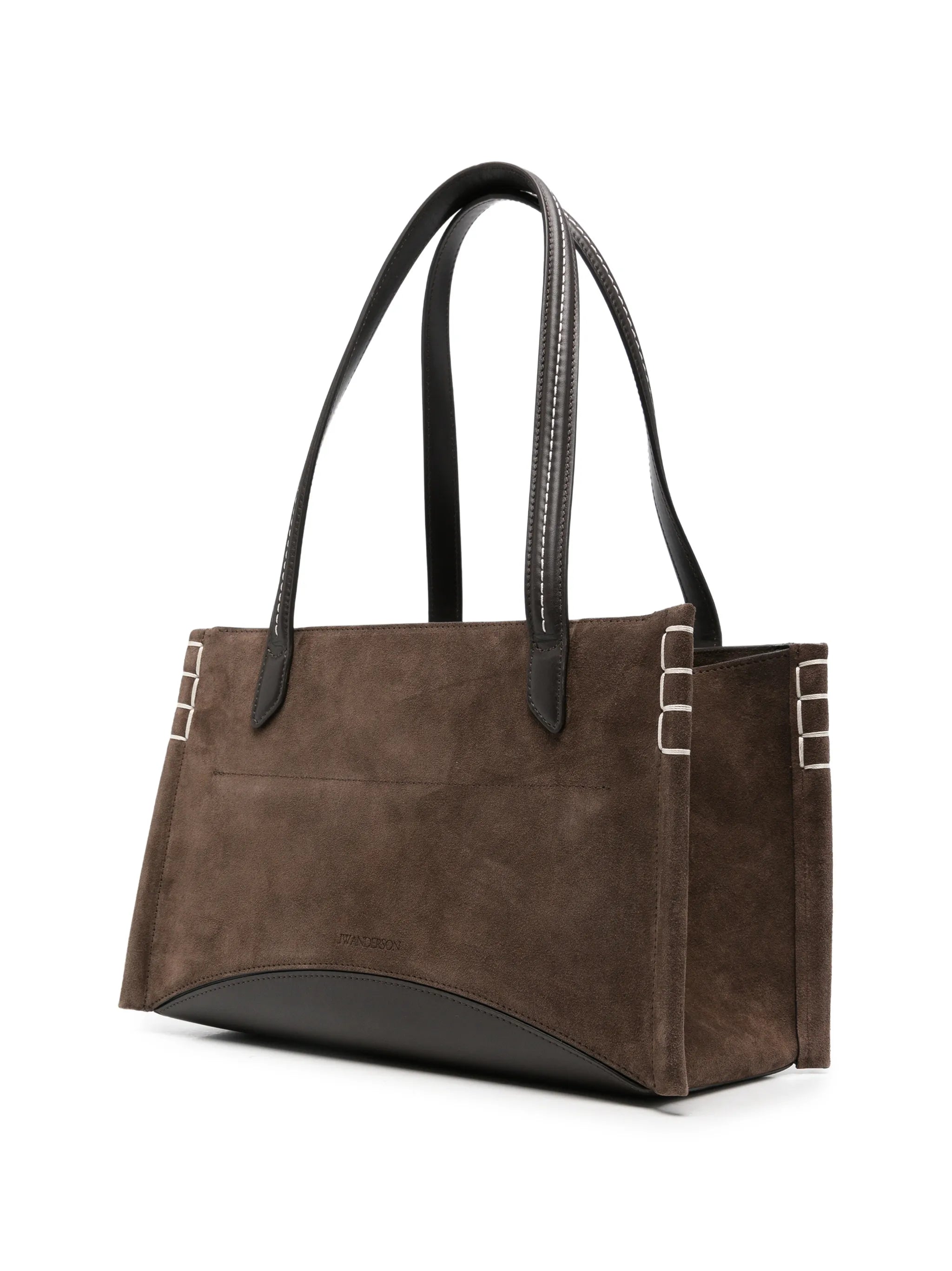 contrast-stitch suede tote bag
