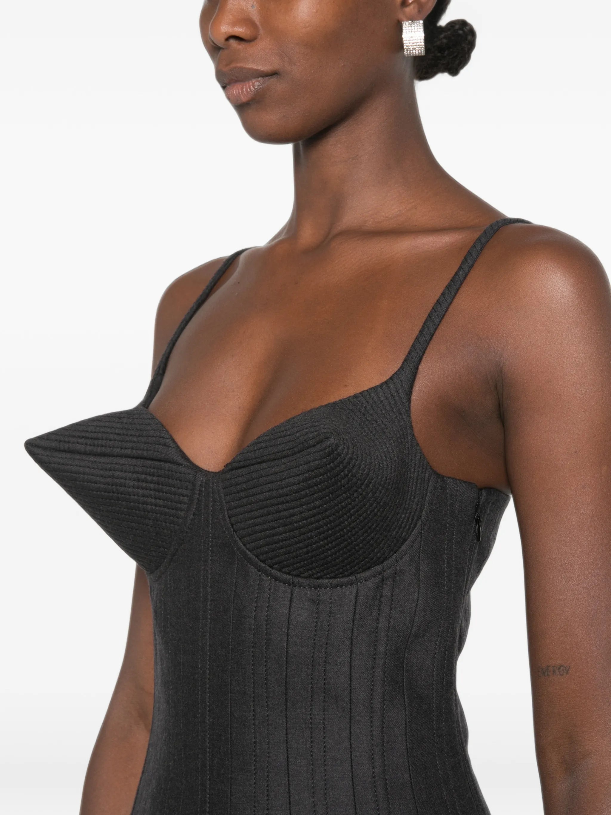 conic-cup sleeveless midi dress