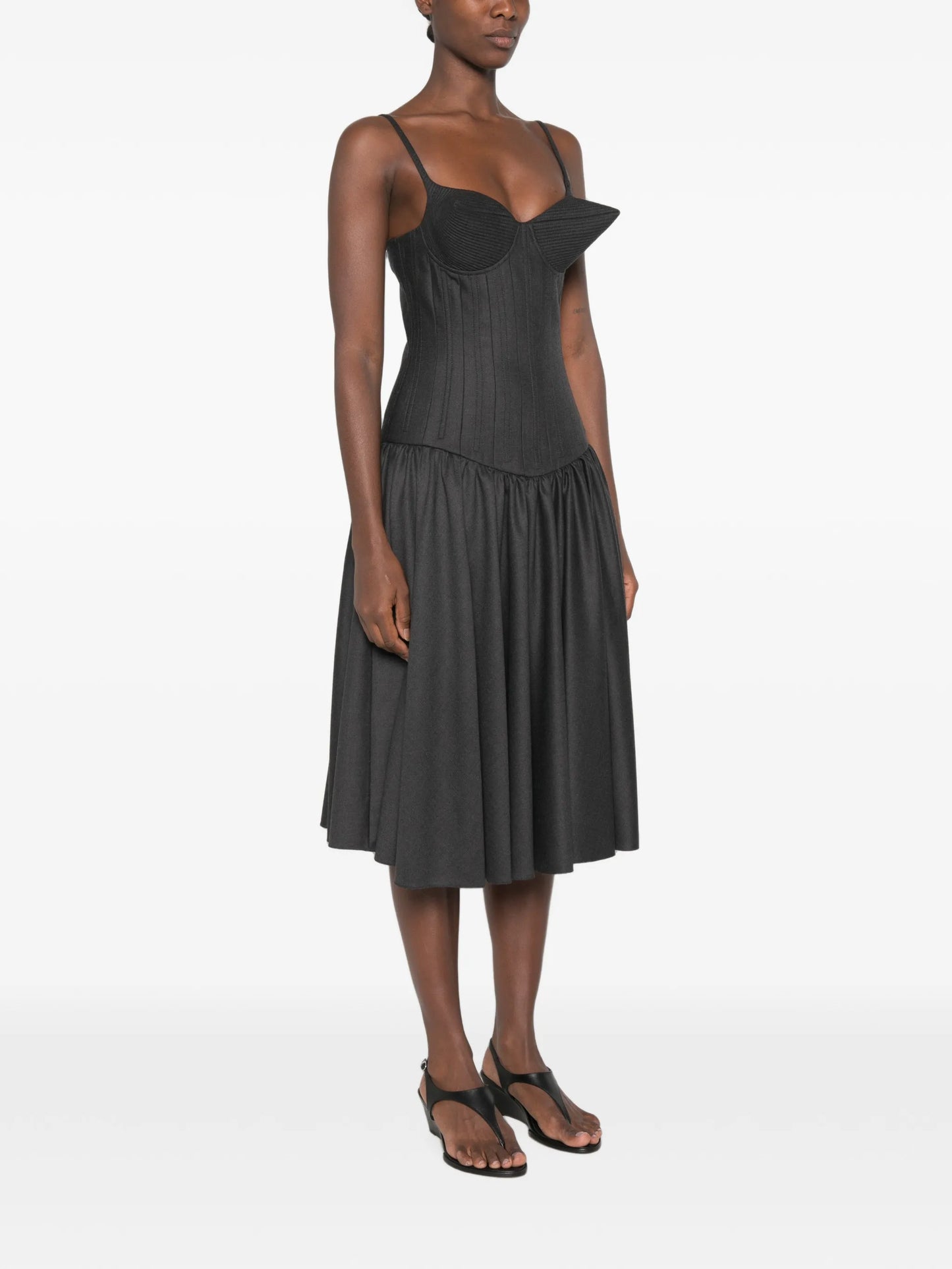 conic-cup sleeveless midi dress