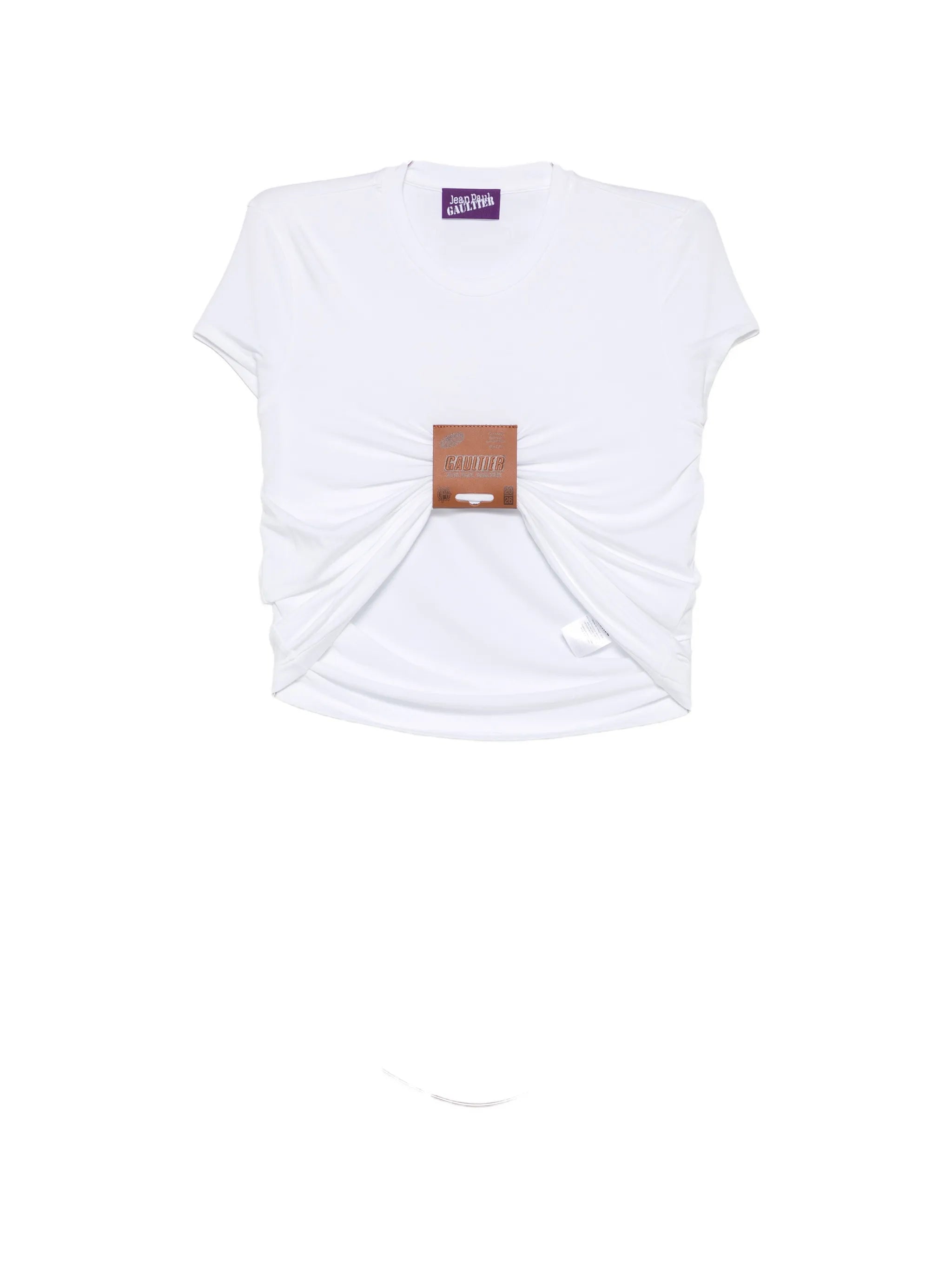 leather-tag ruched T-shirt