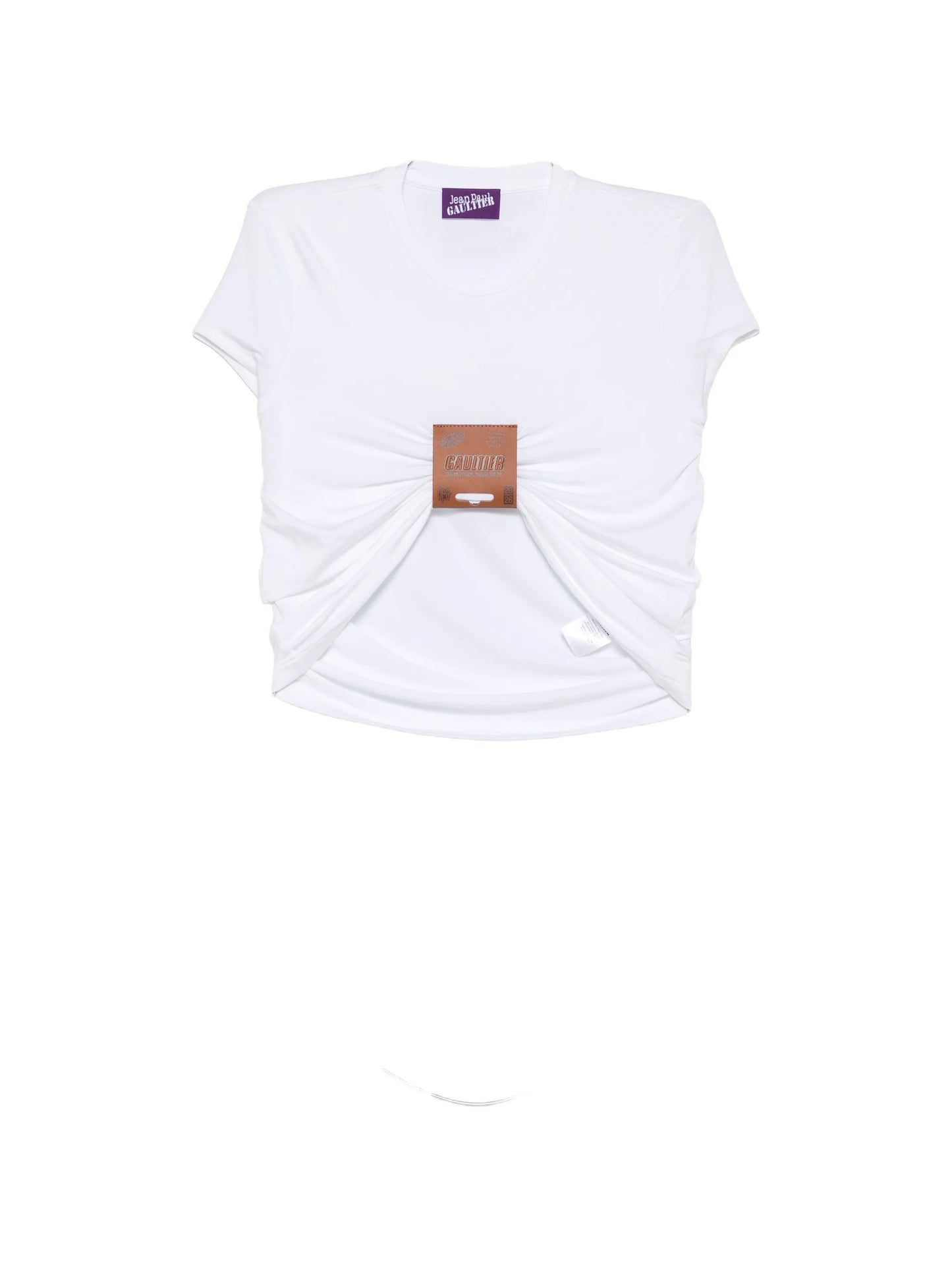 leather-tag ruched T-shirt
