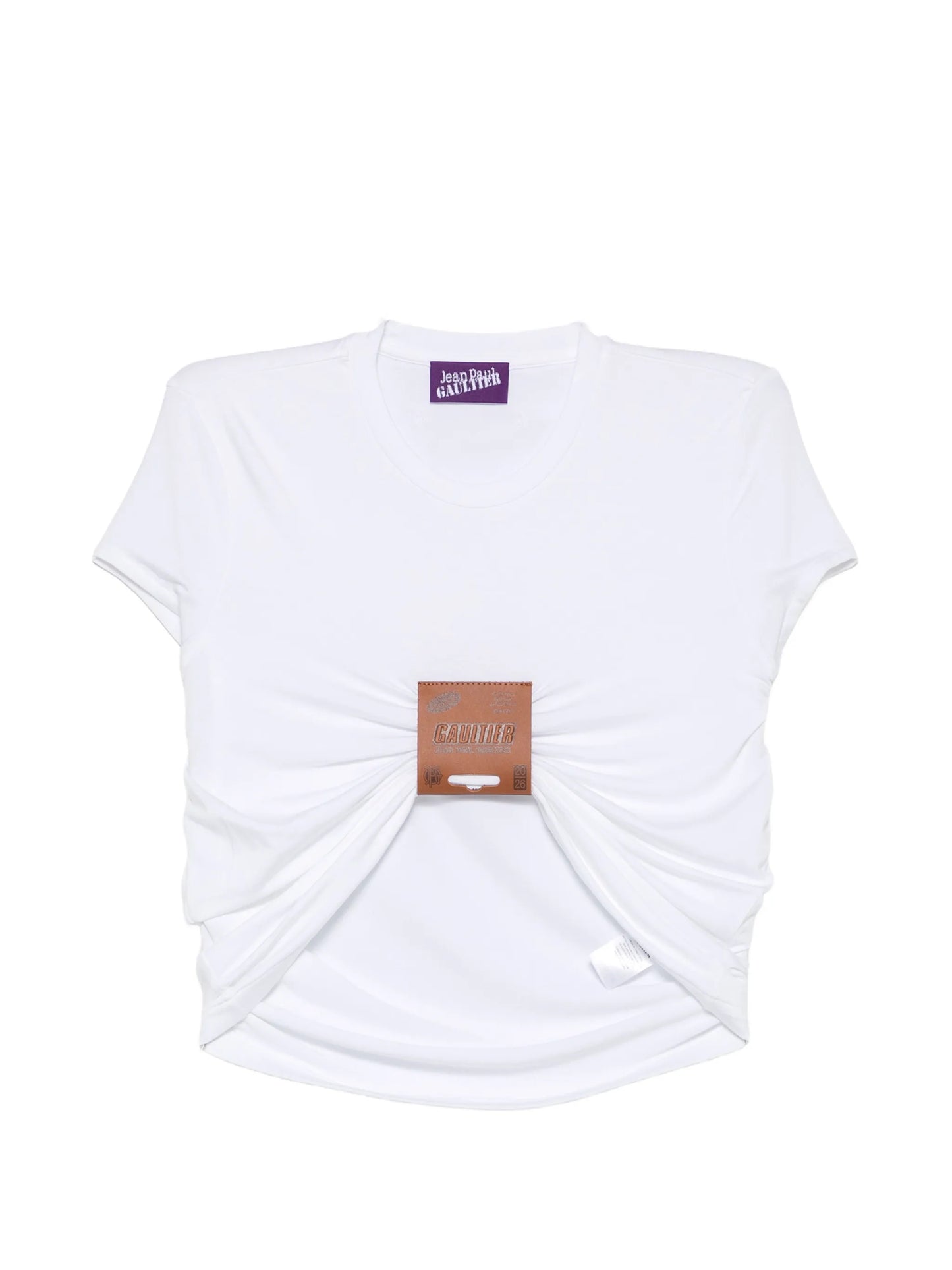leather-tag ruched T-shirt