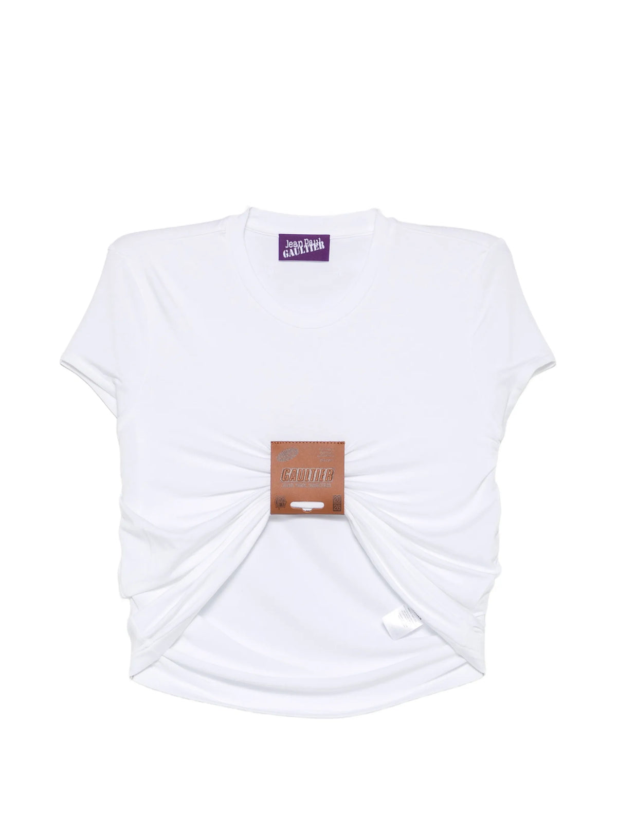 leather-tag ruched T-shirt