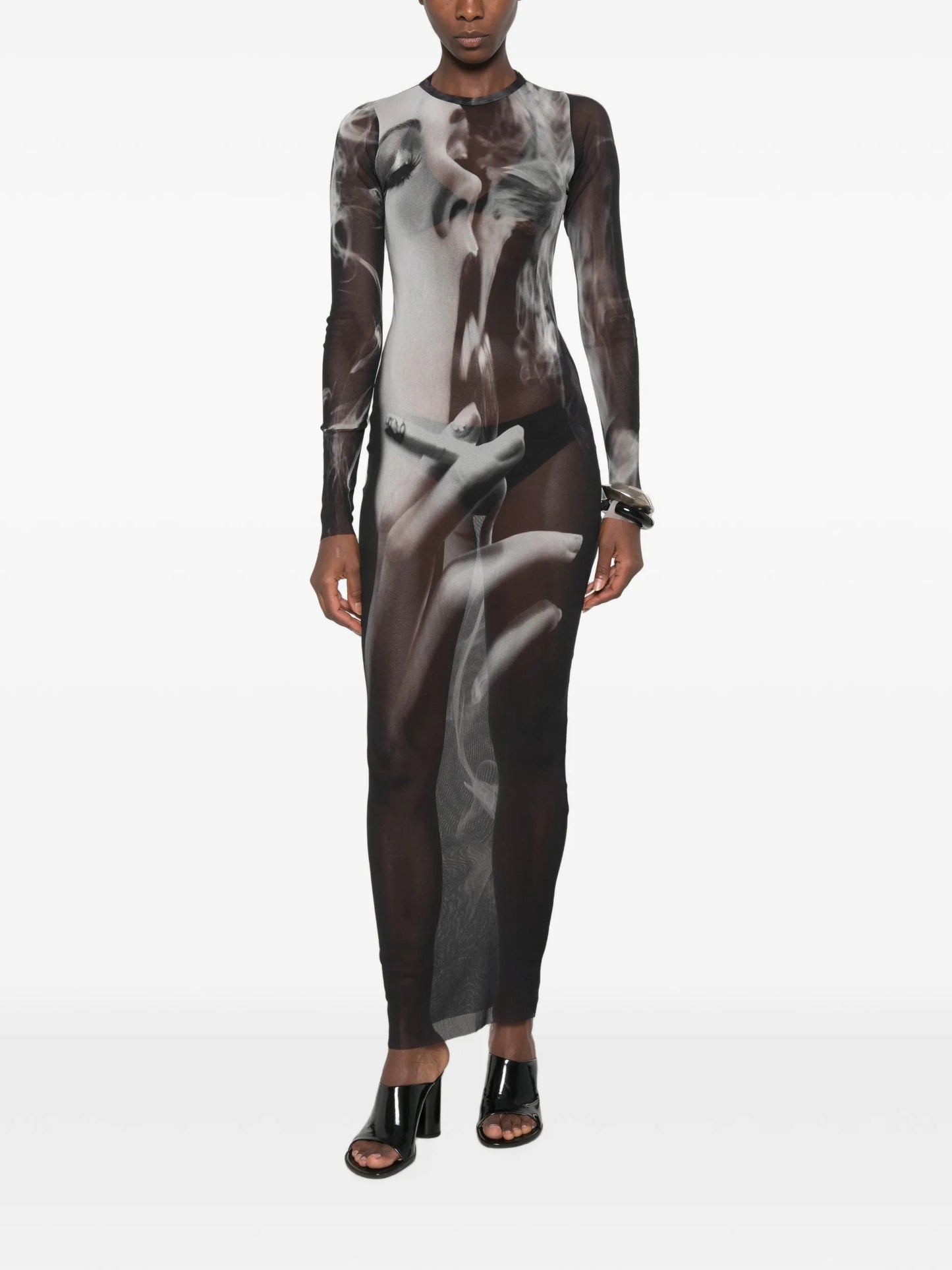 crew neck long-sleeve maxi dress