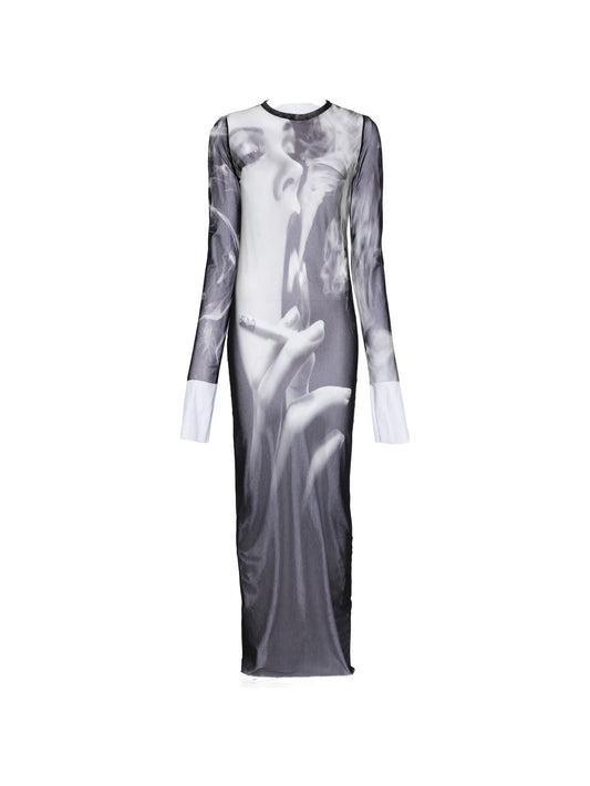 crew neck long-sleeve maxi dress