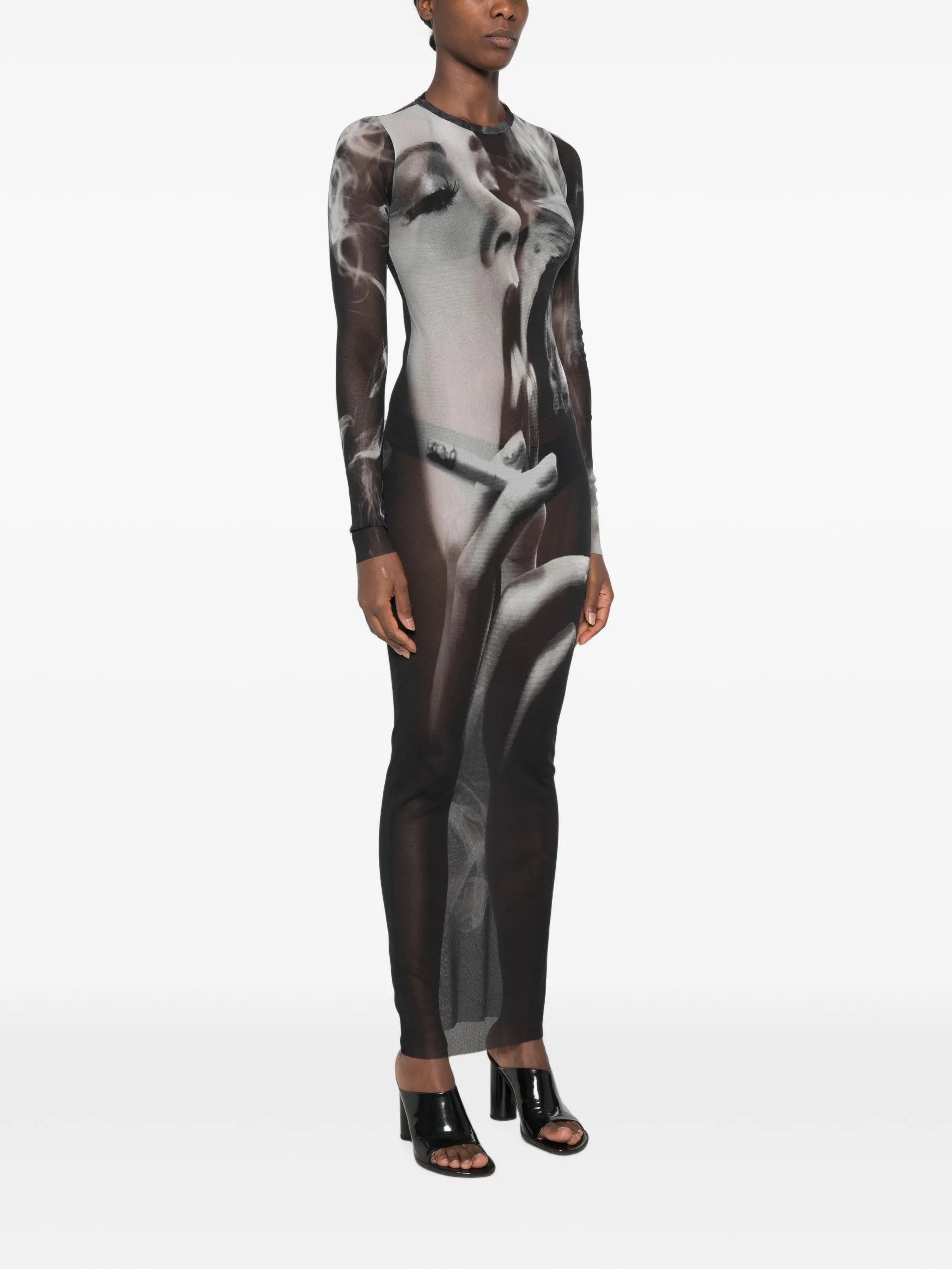crew neck long-sleeve maxi dress