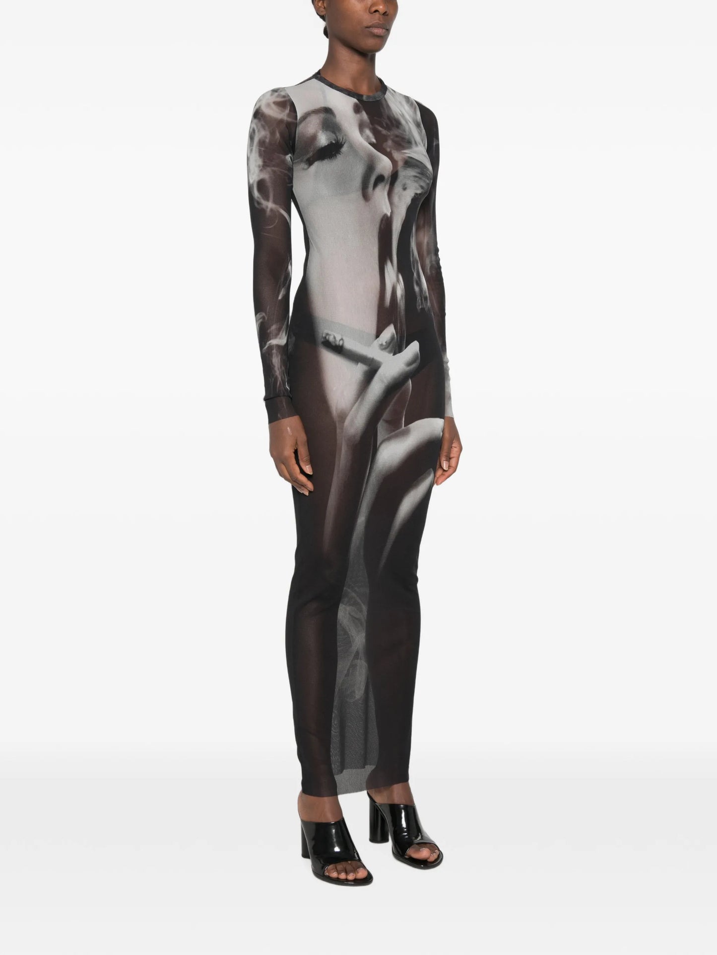 crew neck long-sleeve maxi dress