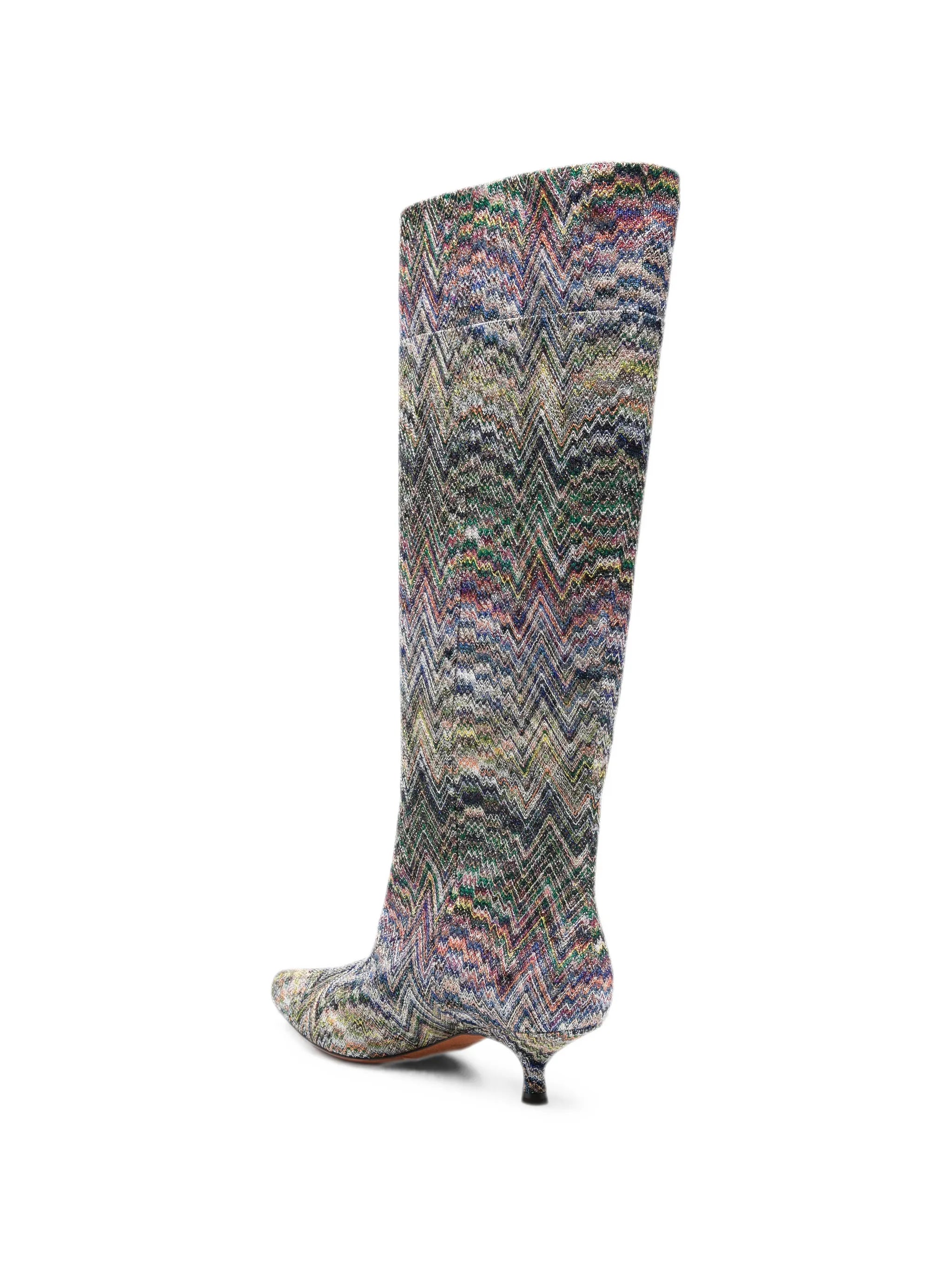 zigzag-knit kitten-heel boots