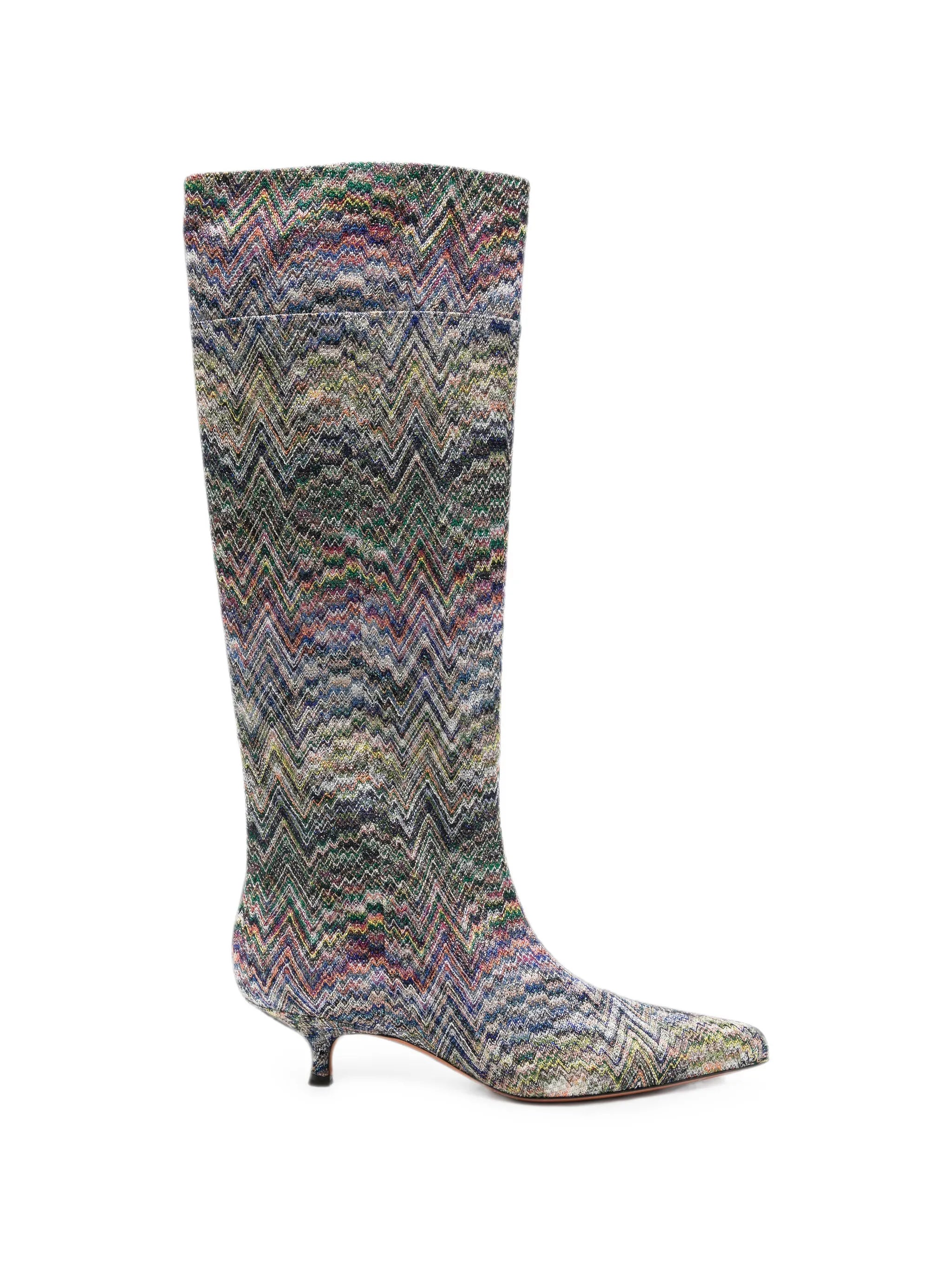 zigzag-knit kitten-heel boots