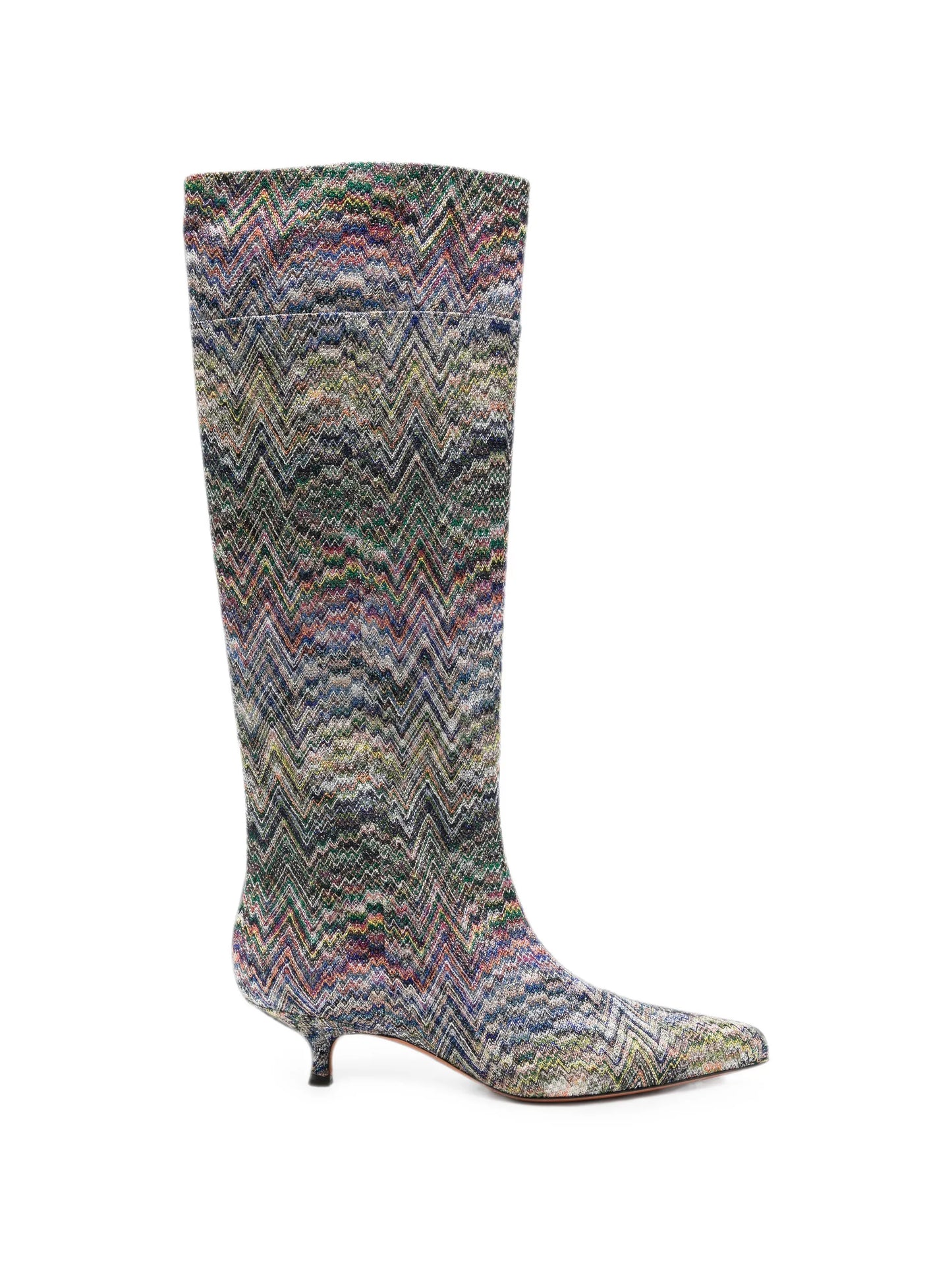 zigzag-knit kitten-heel boots