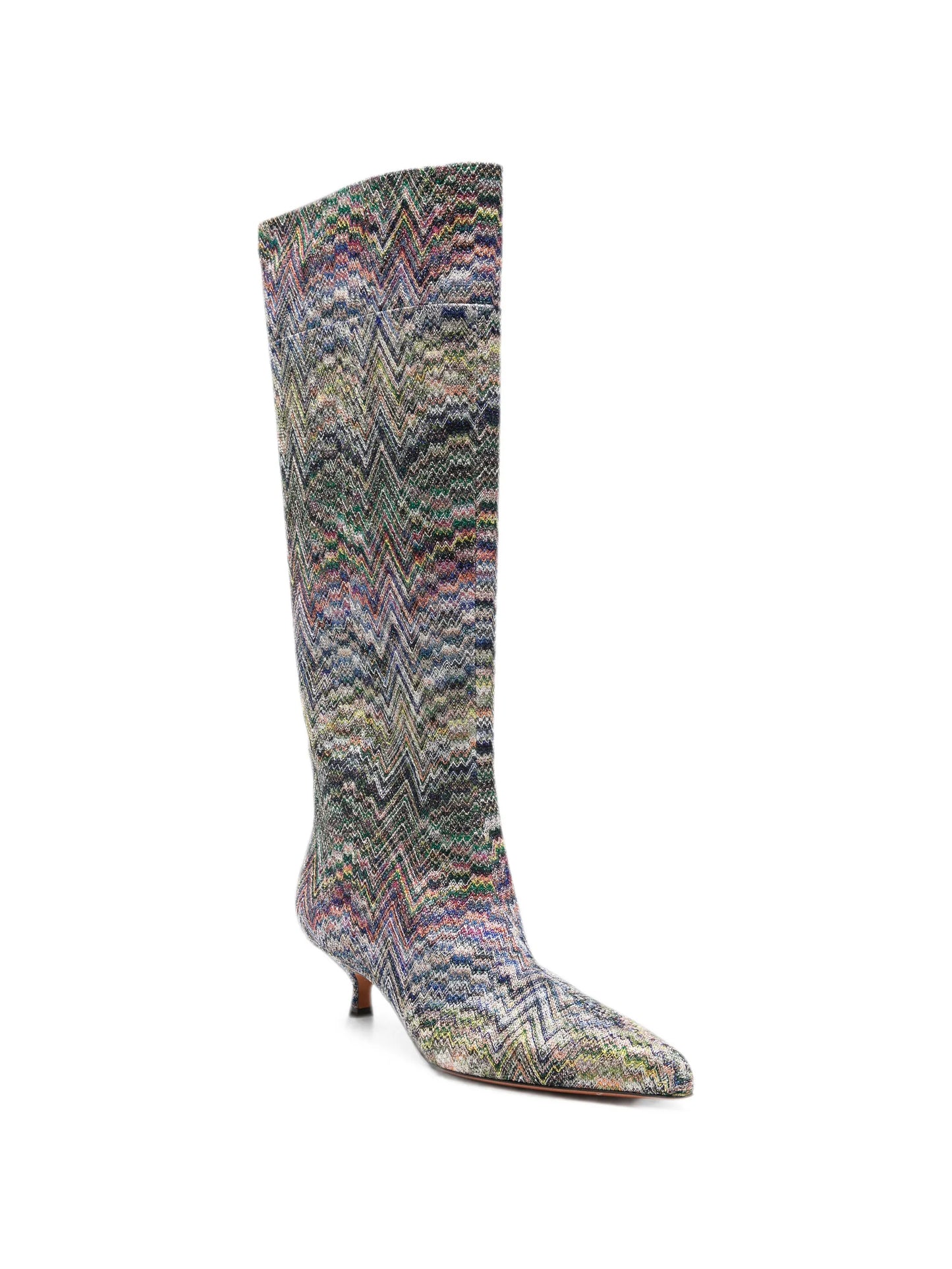 zigzag-knit kitten-heel boots