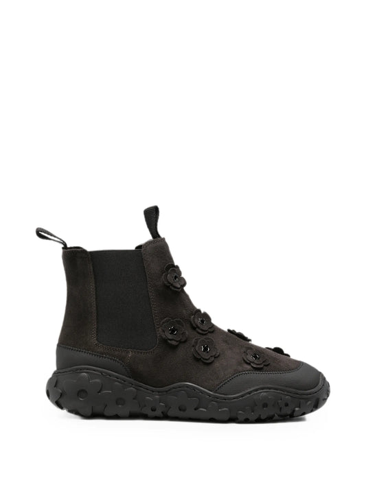 floral-appliqué suede ankle boots