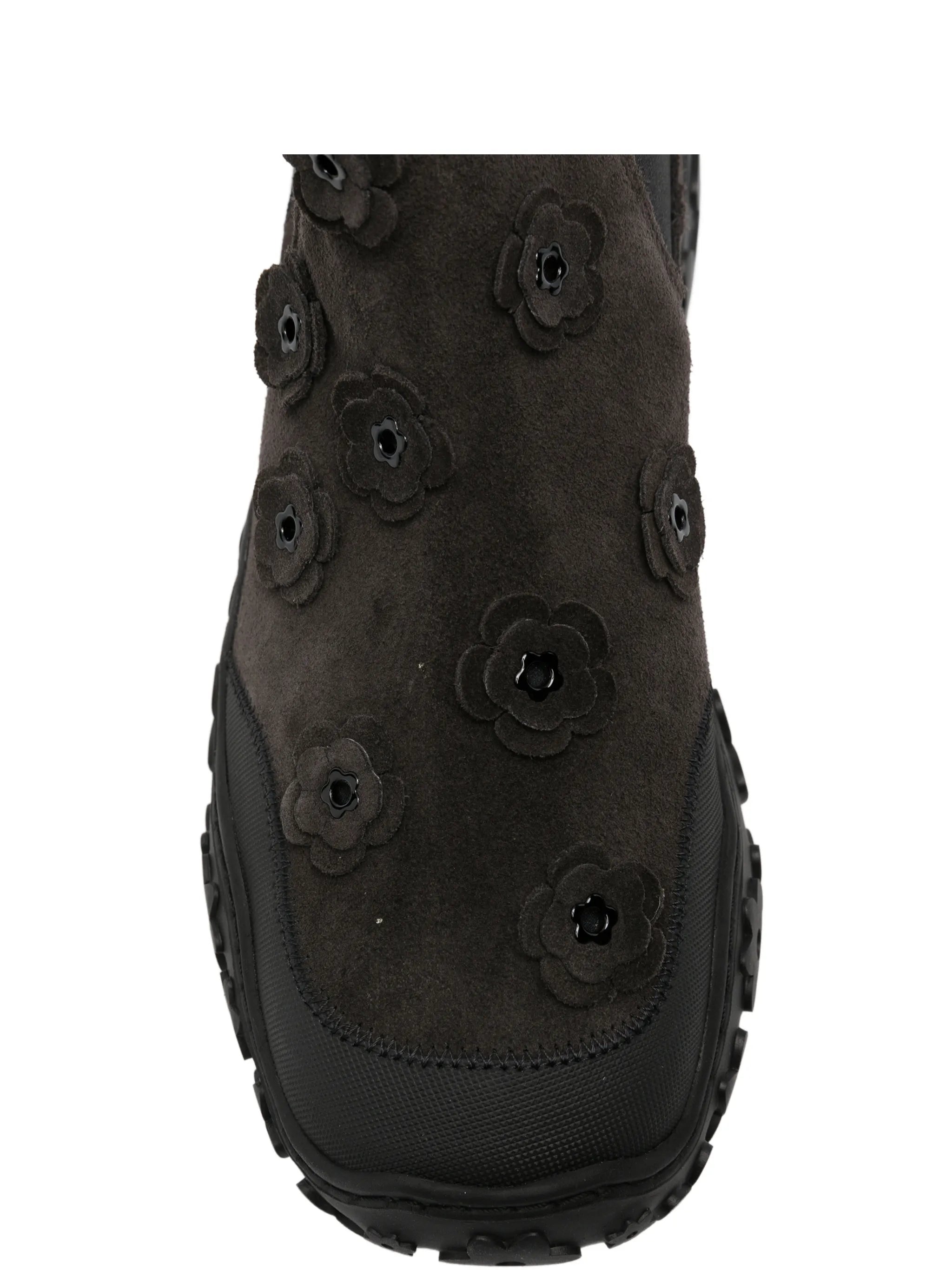 floral-appliqué suede ankle boots