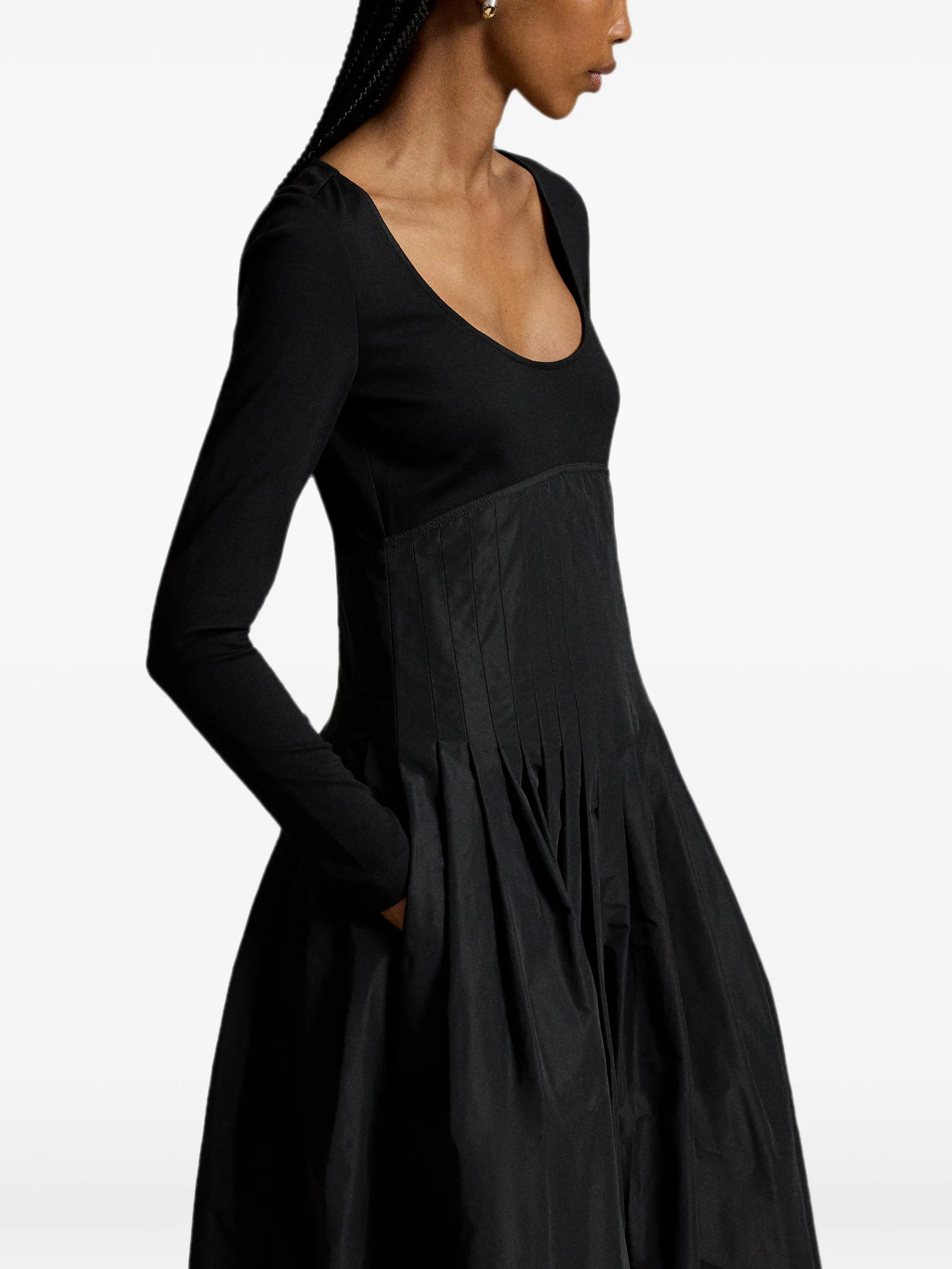 pleated long-sleeve midi dress