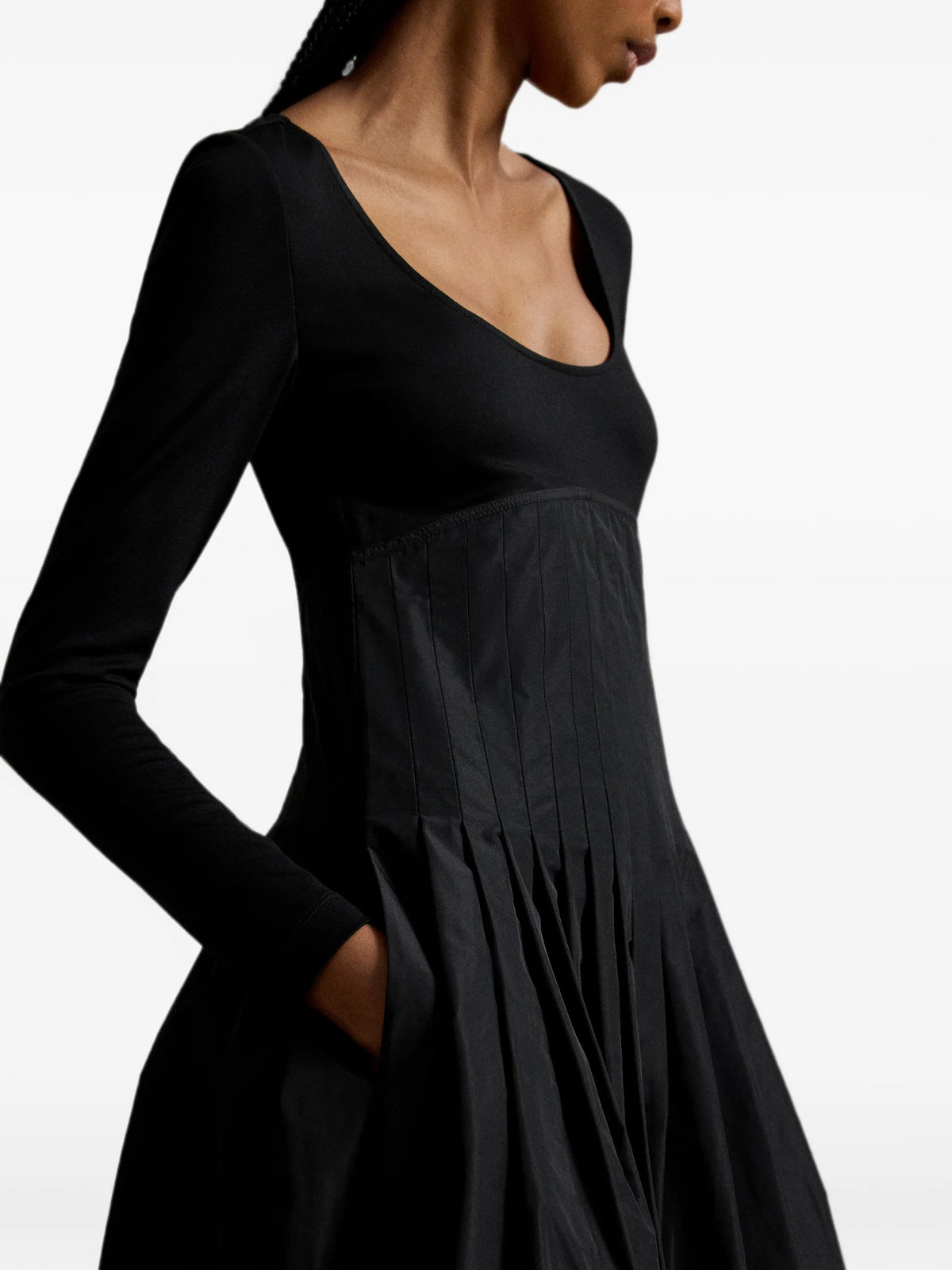 pleated long-sleeve midi dress
