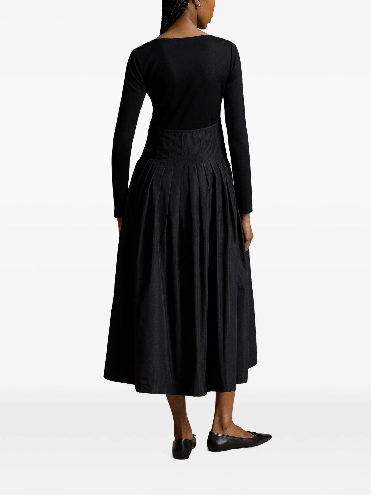 pleated long-sleeve midi dress
