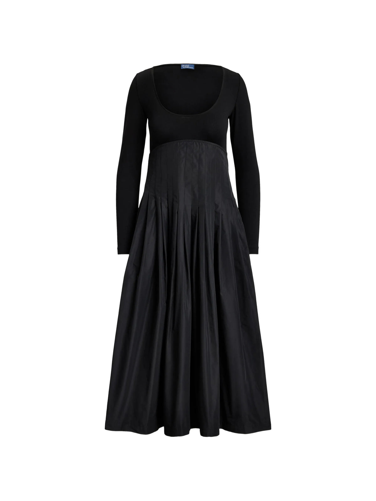 pleated long-sleeve midi dress