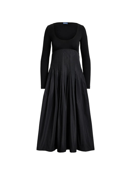 pleated long-sleeve midi dress