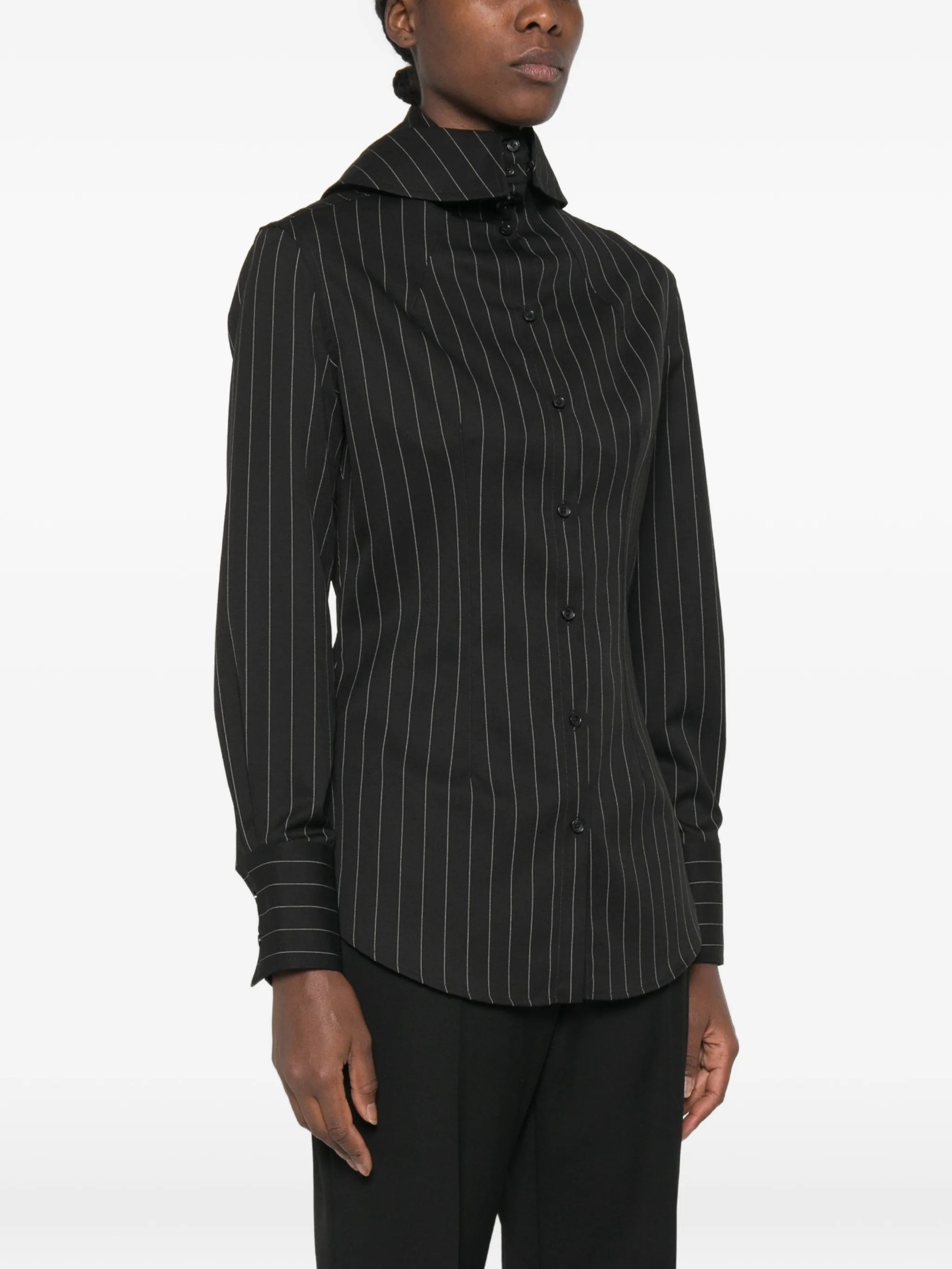 pinstripe-pattern hooded shirt