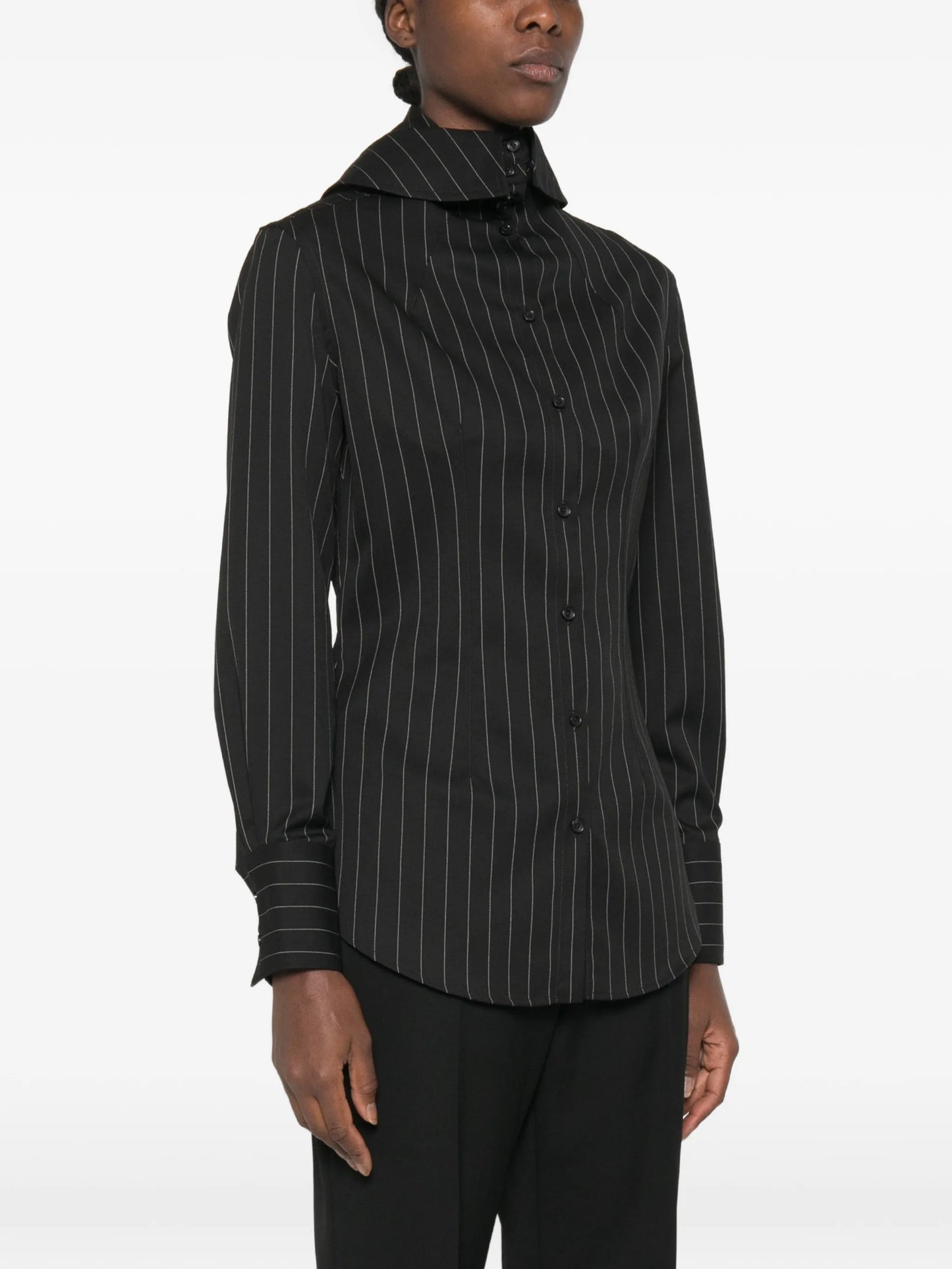 pinstripe-pattern hooded shirt