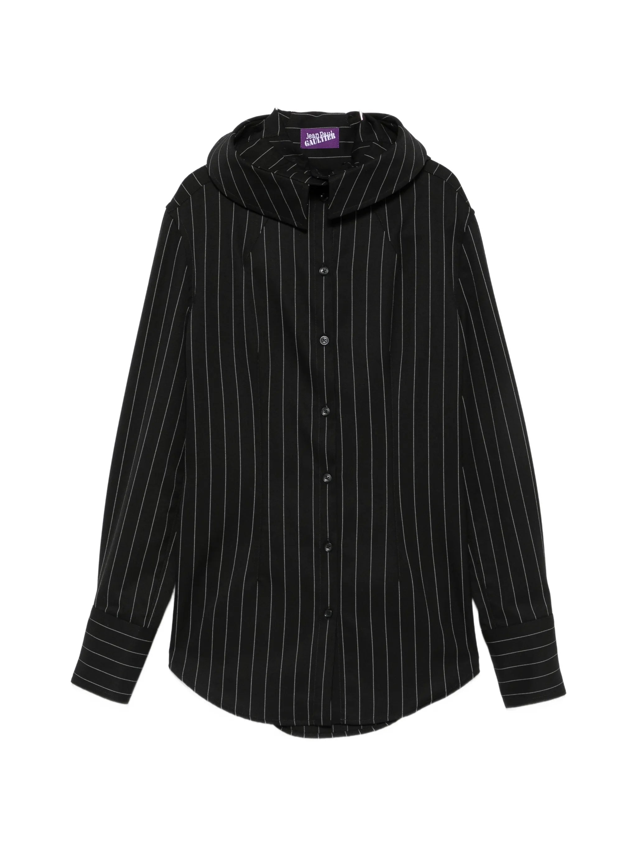 pinstripe-pattern hooded shirt