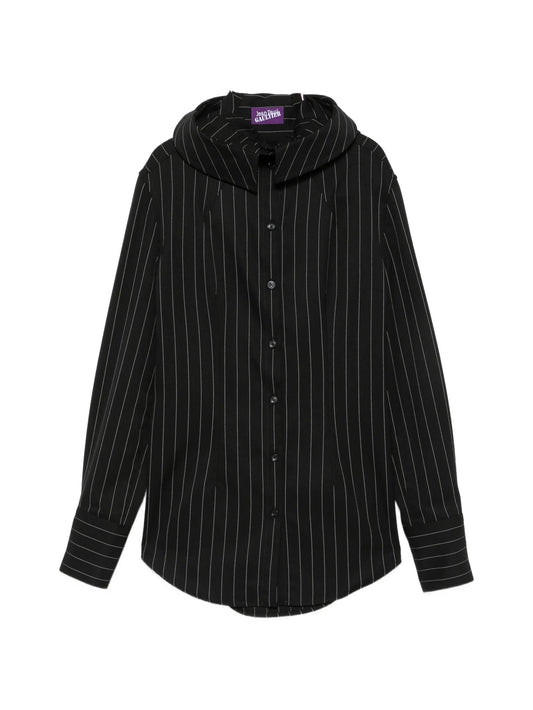 pinstripe-pattern hooded shirt