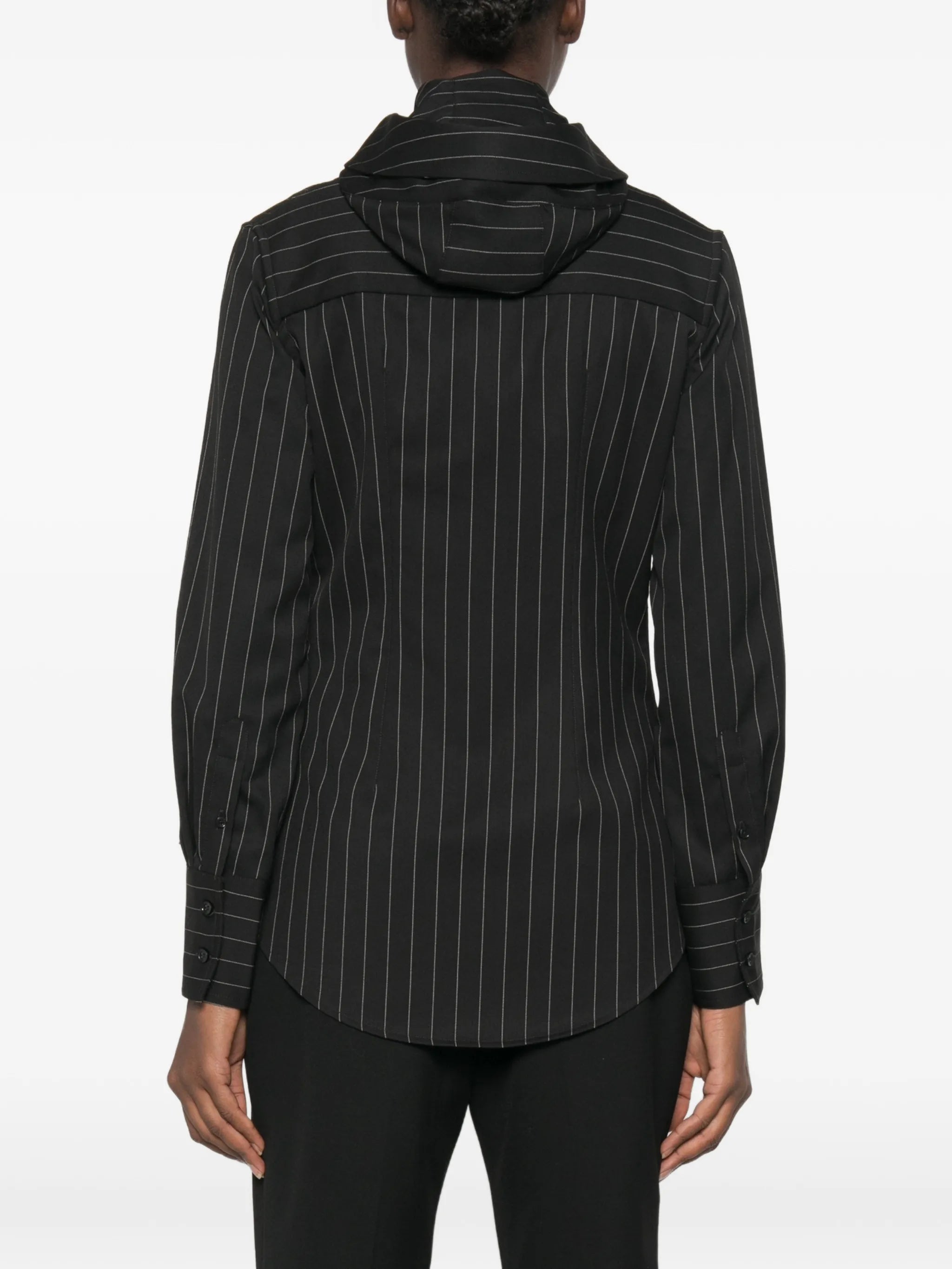 pinstripe-pattern hooded shirt