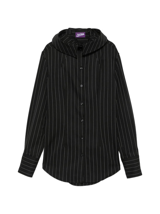 pinstripe-pattern hooded shirt