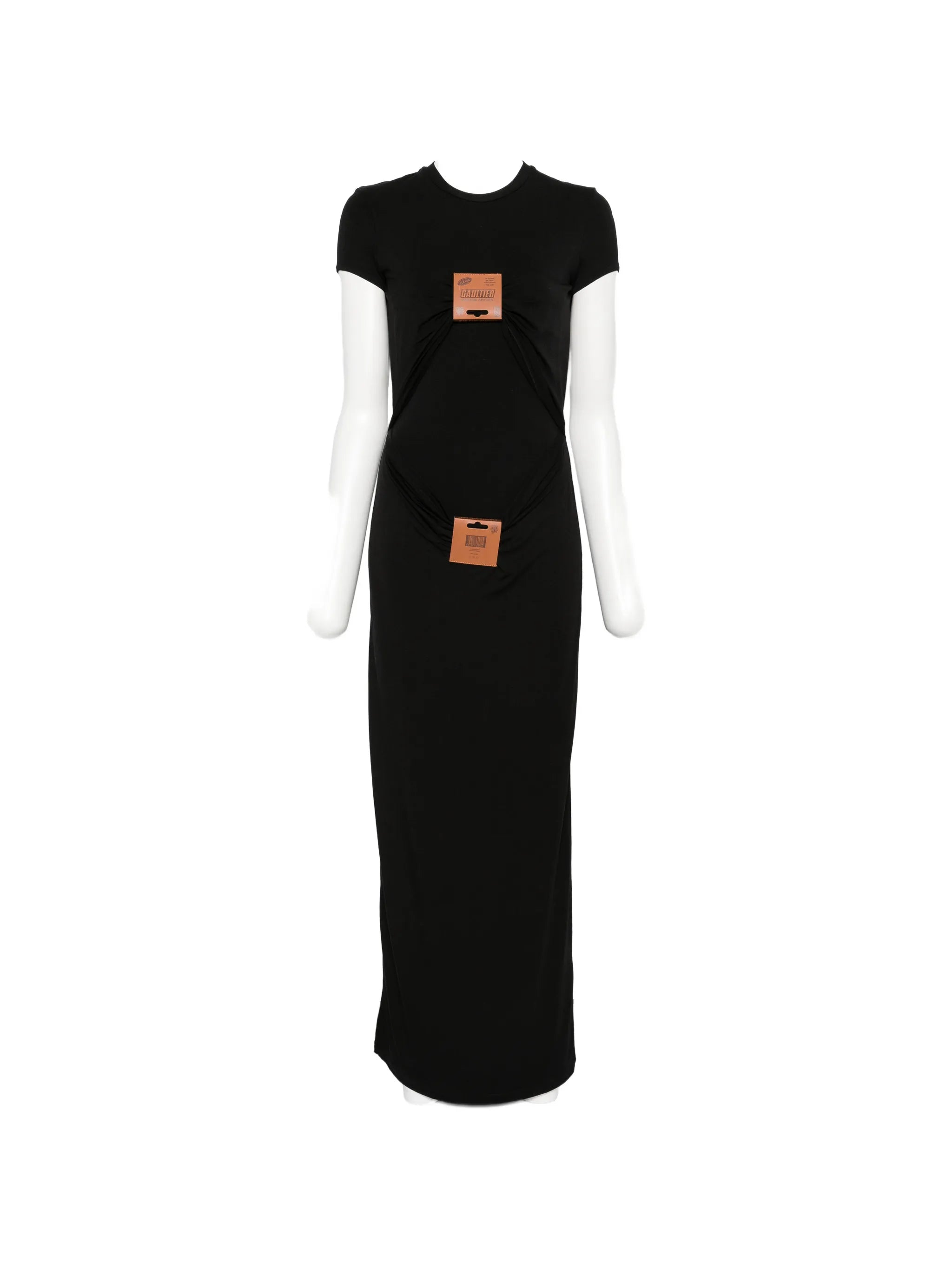 leather-tag draped maxi dress