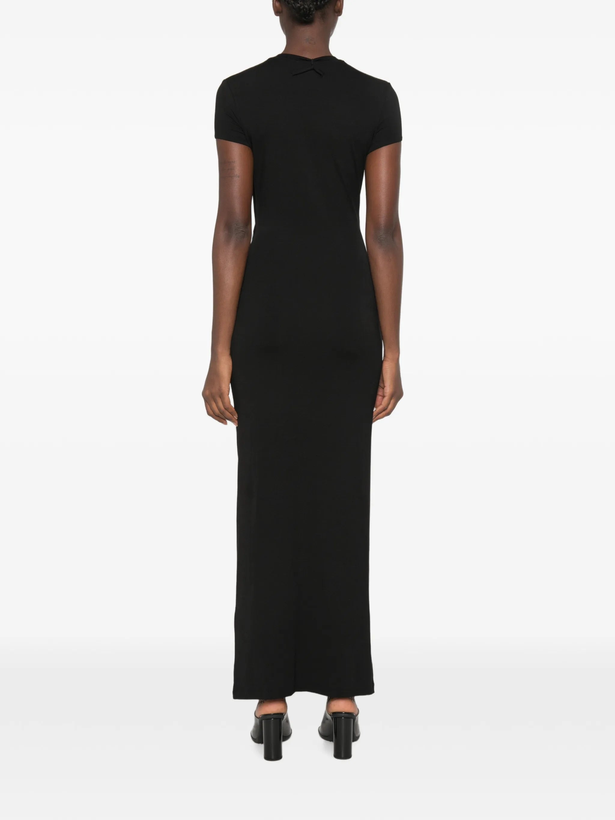 leather-tag draped maxi dress