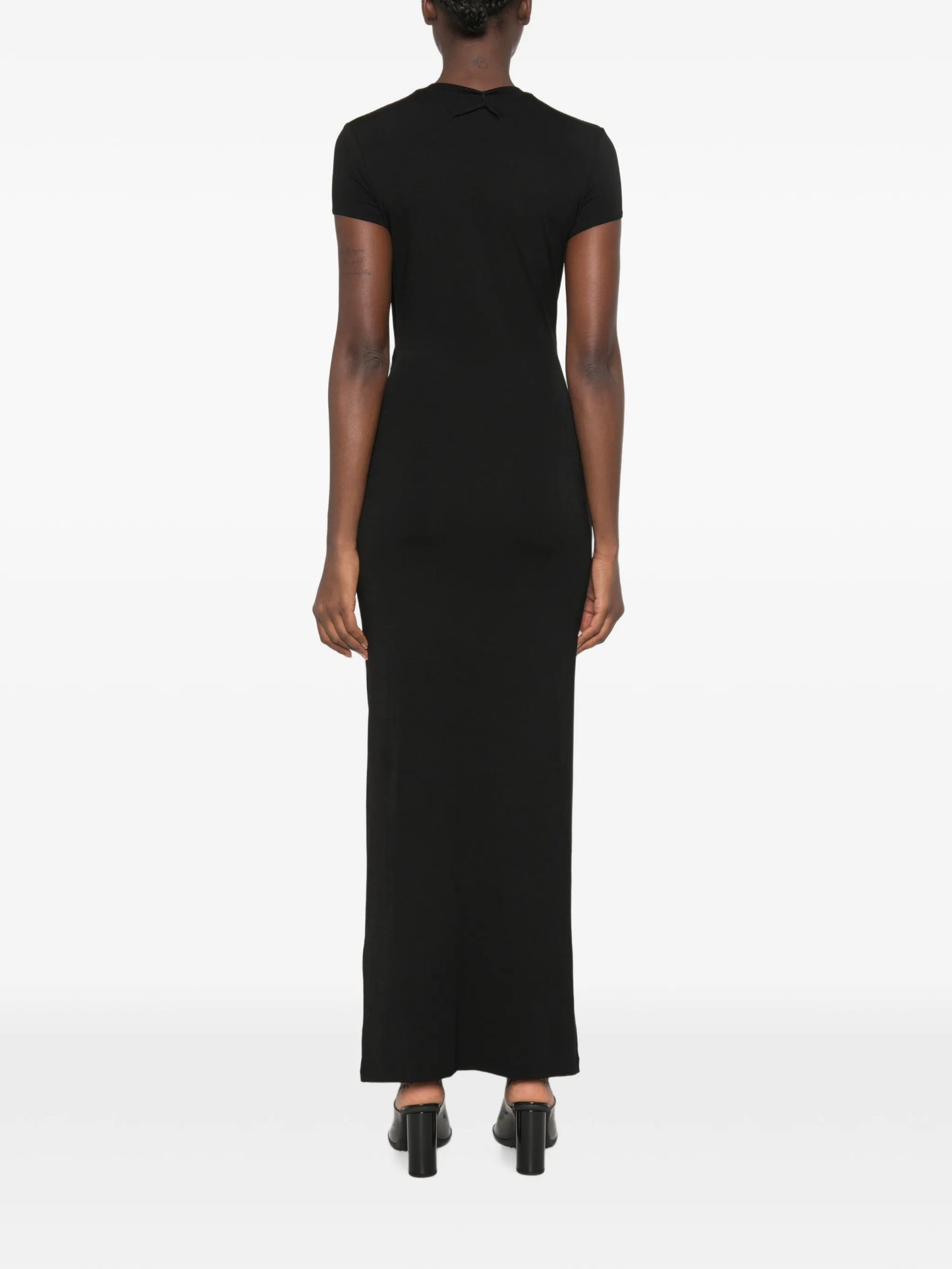 leather-tag draped maxi dress