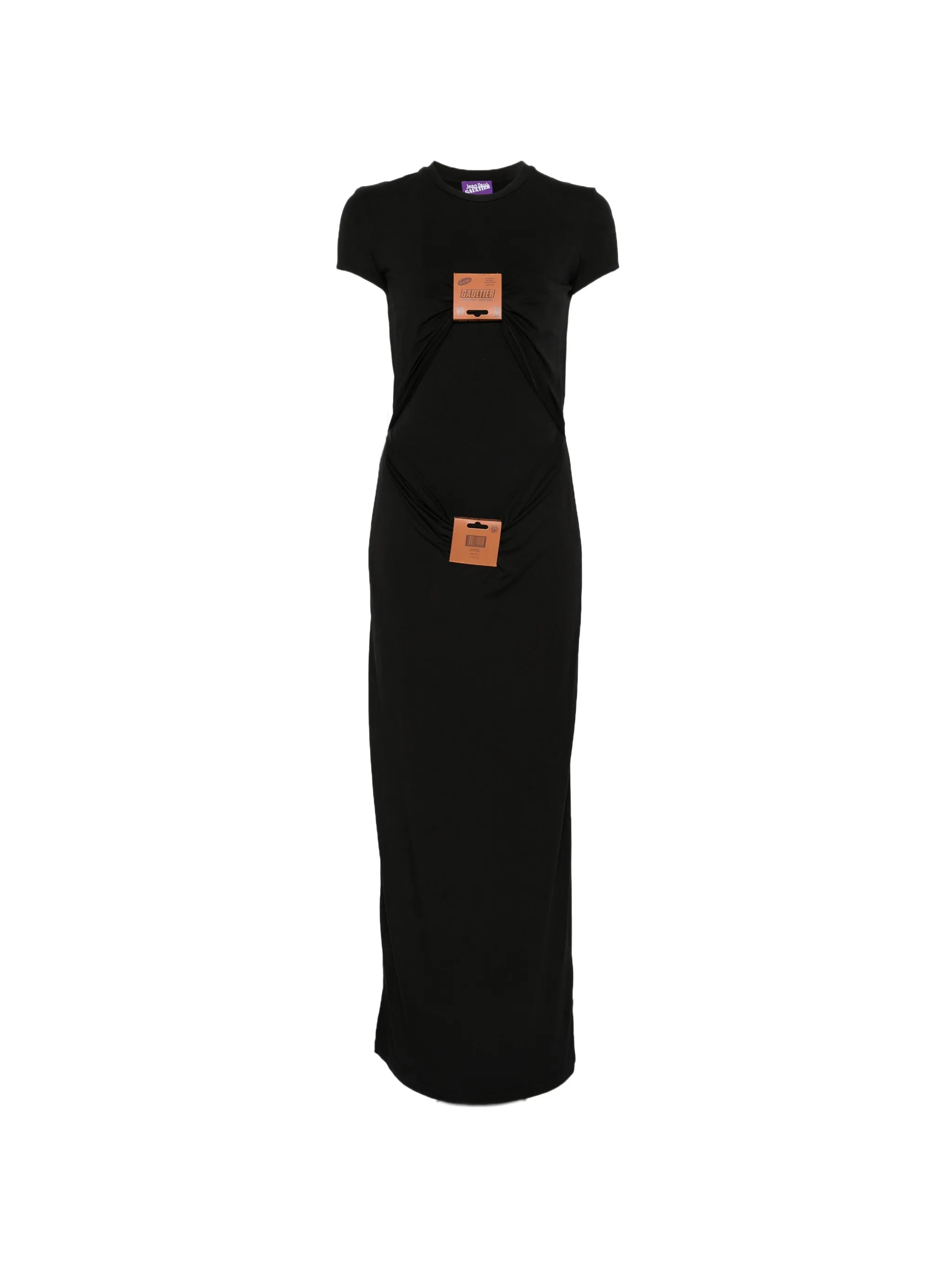 leather-tag draped maxi dress