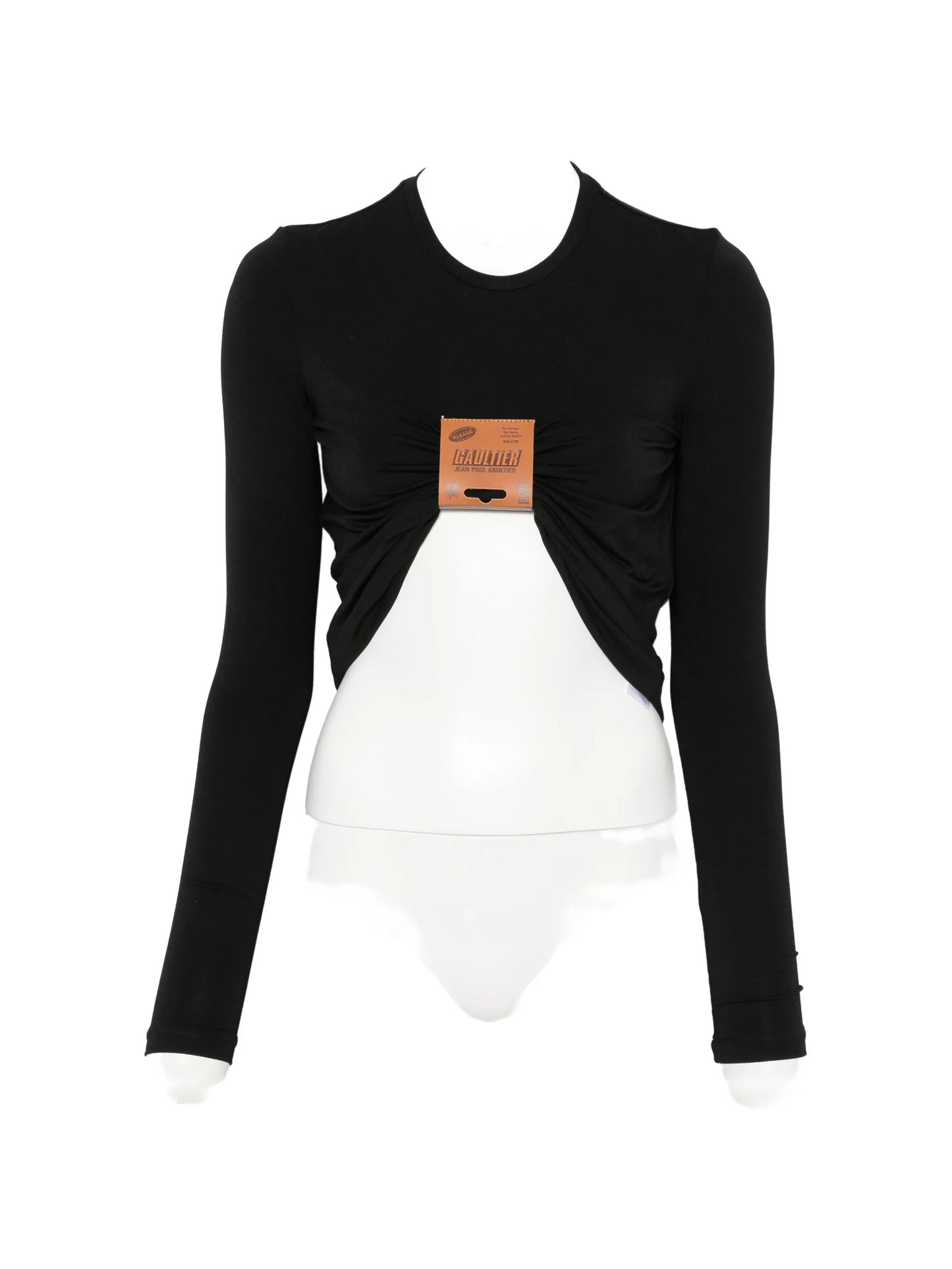 leather-tag long-sleeve top