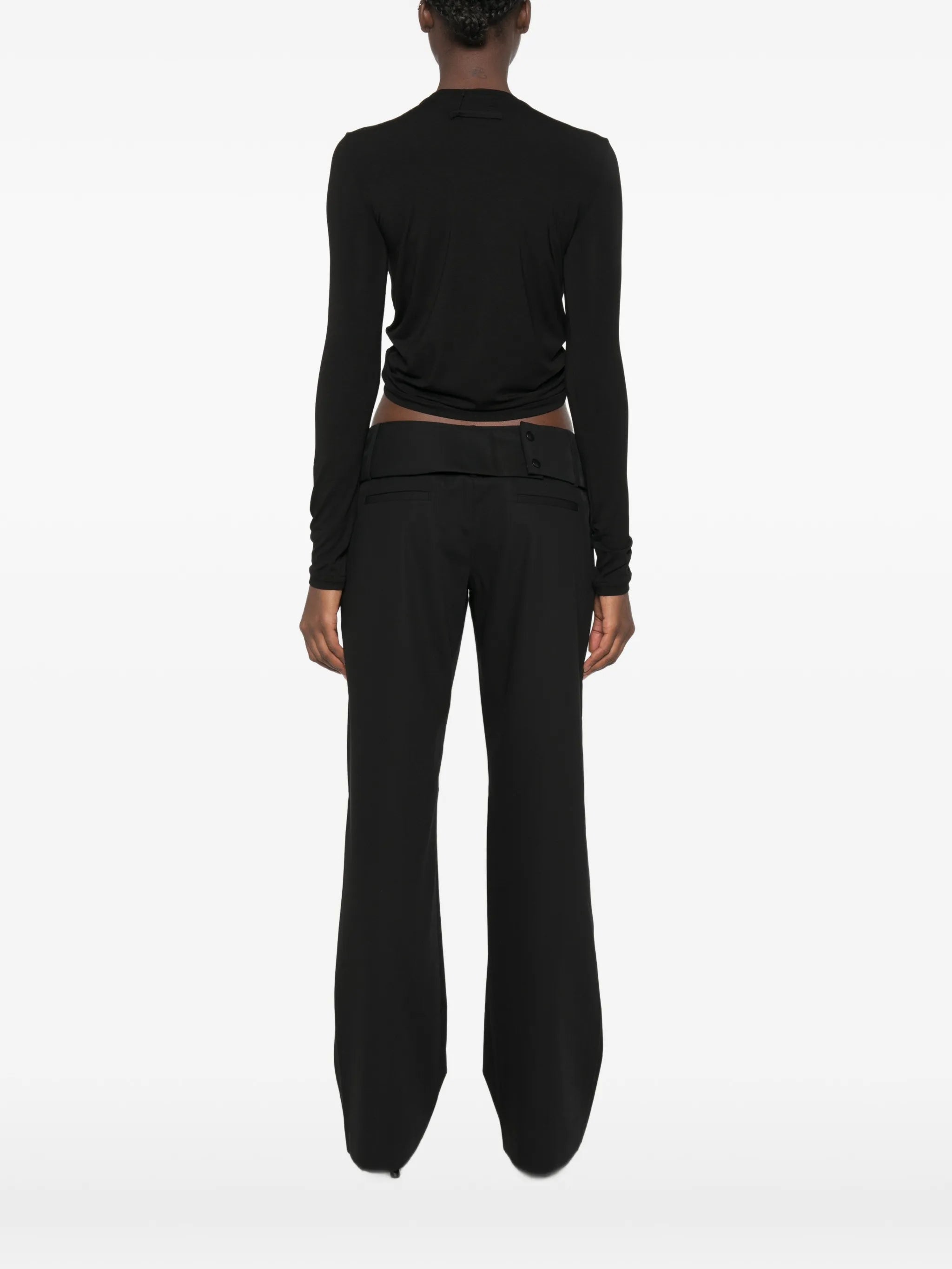 leather-tag long-sleeve top