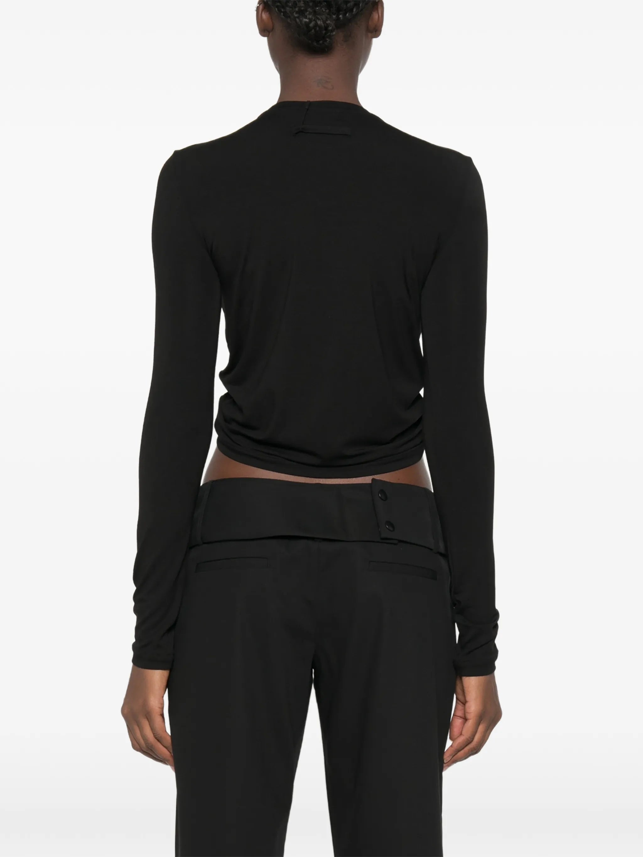 leather-tag long-sleeve top