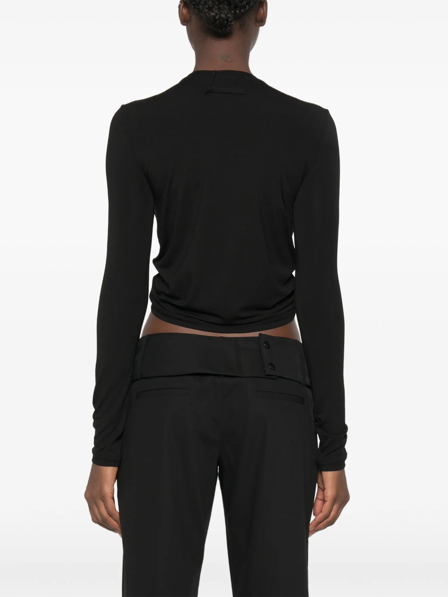 leather-tag long-sleeve top