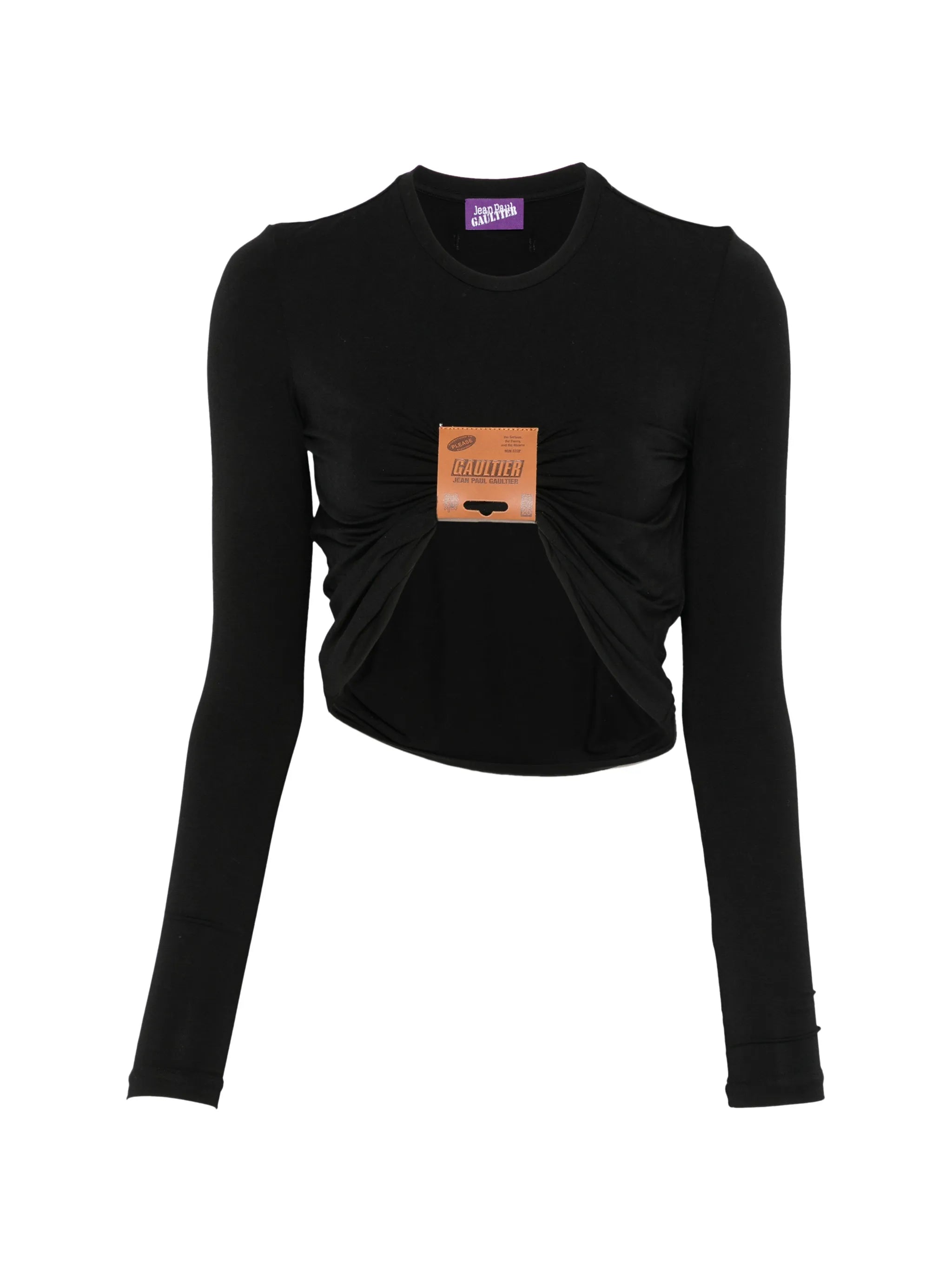 leather-tag long-sleeve top