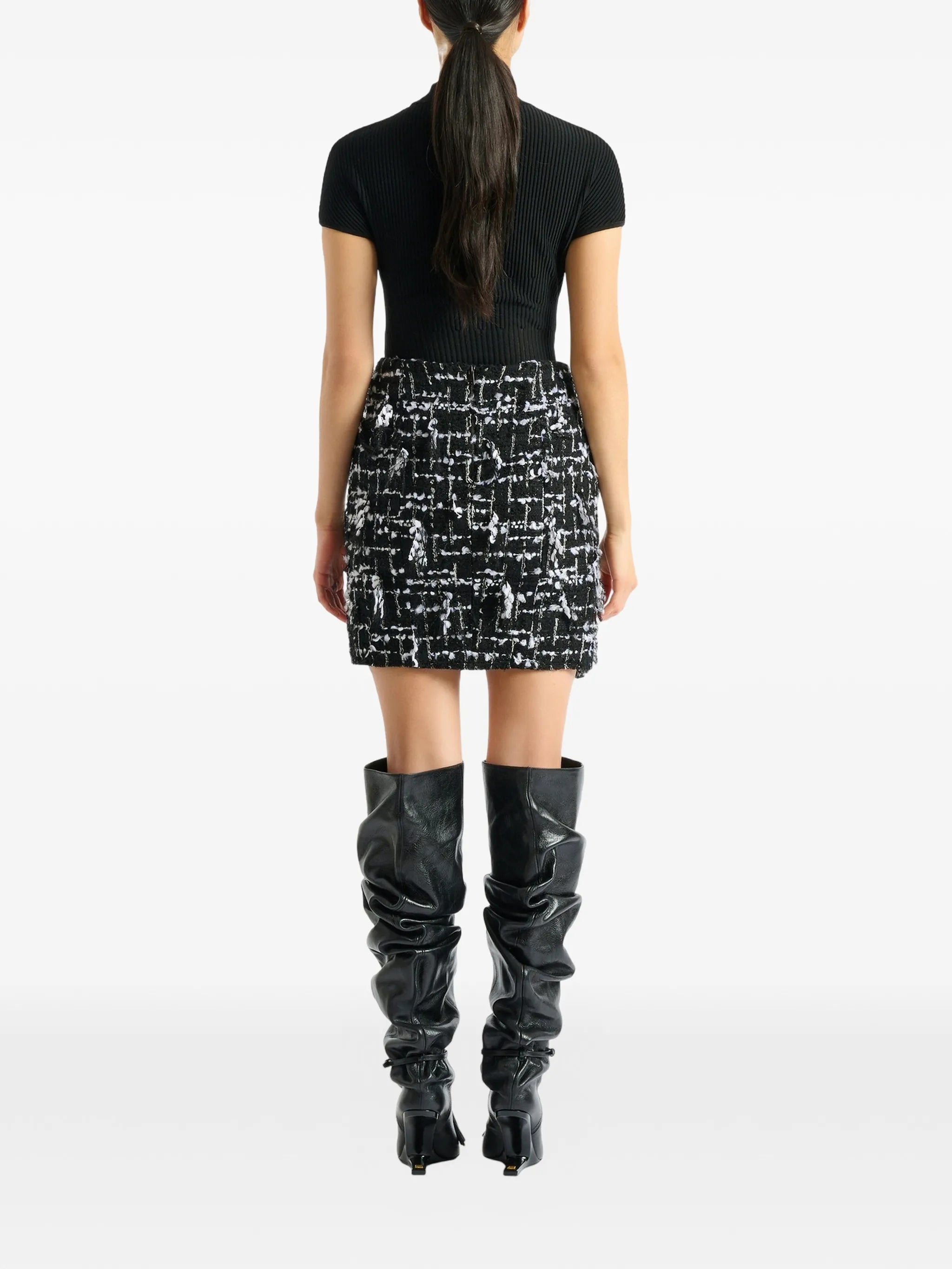belted fringed tweed skirt