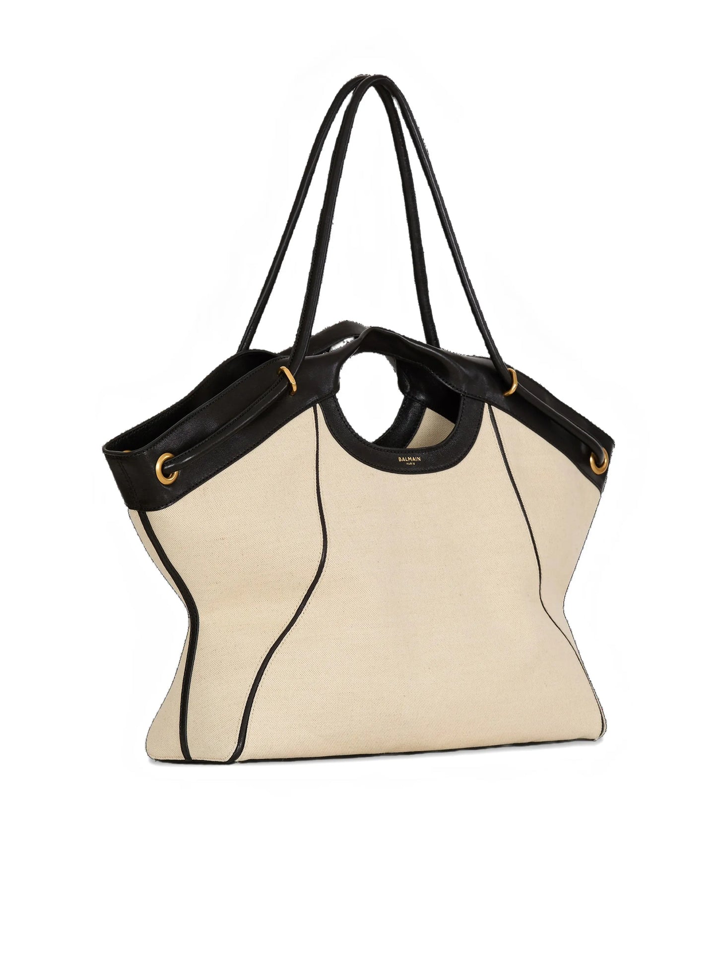 large tote in smooth leather and canvas